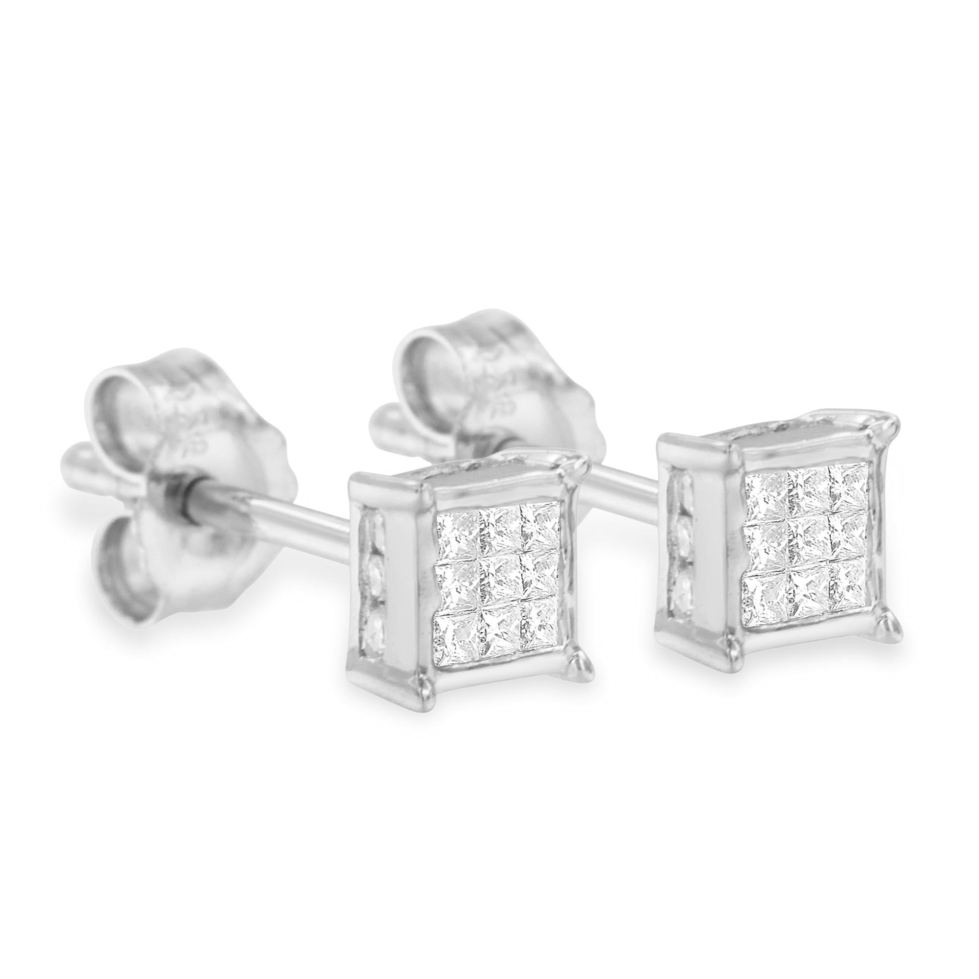 Sterling Silver Princess Cut Diamond Square Stud Earrings (.3 cttw, H-I Color, I1-I2 Clarity) - Friggin Jewelry