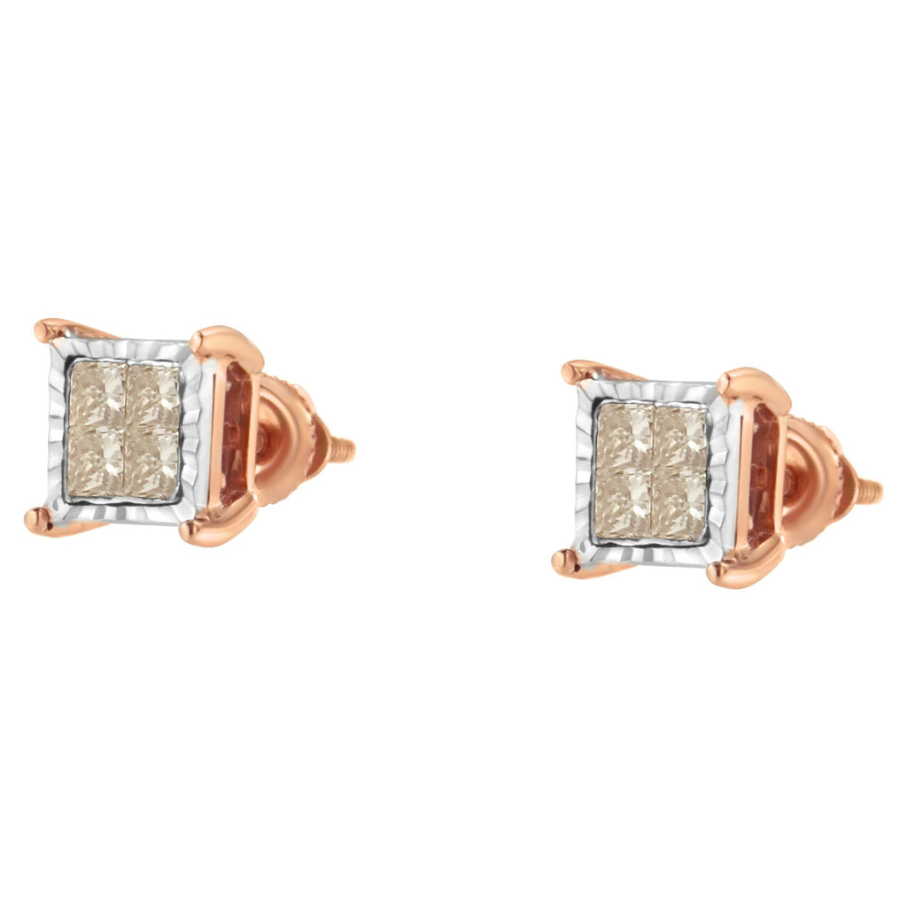 Aretes de diamantes compuestos de talla princesa de dos tonos de 10 quilates (1/2 ct, color JK, claridad I1-I2) - Friggin Jewelry