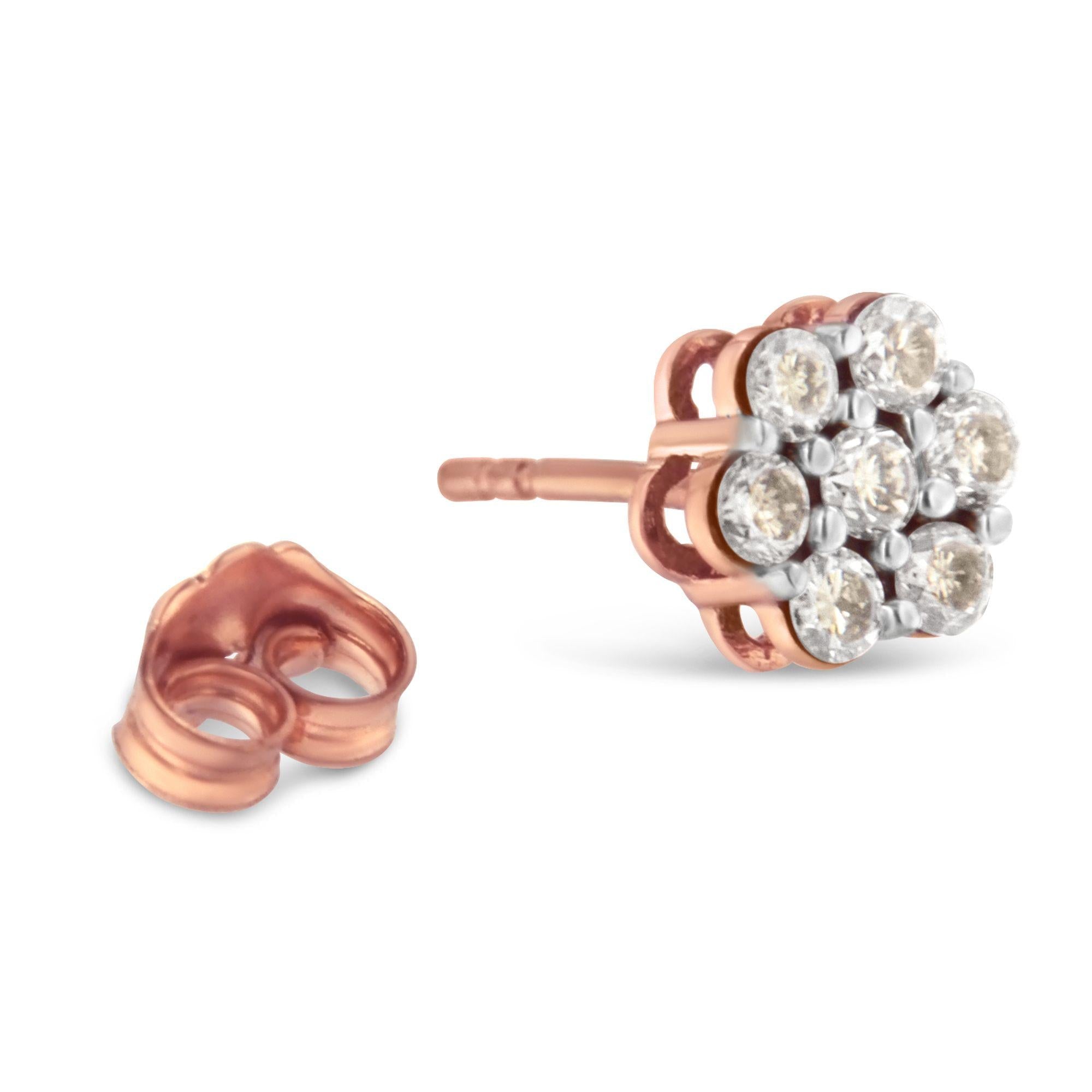 Aretes florales de diamantes en oro rosa de 10 quilates (0,5 cts, color JK, claridad I1-I2) - Friggin Jewelry