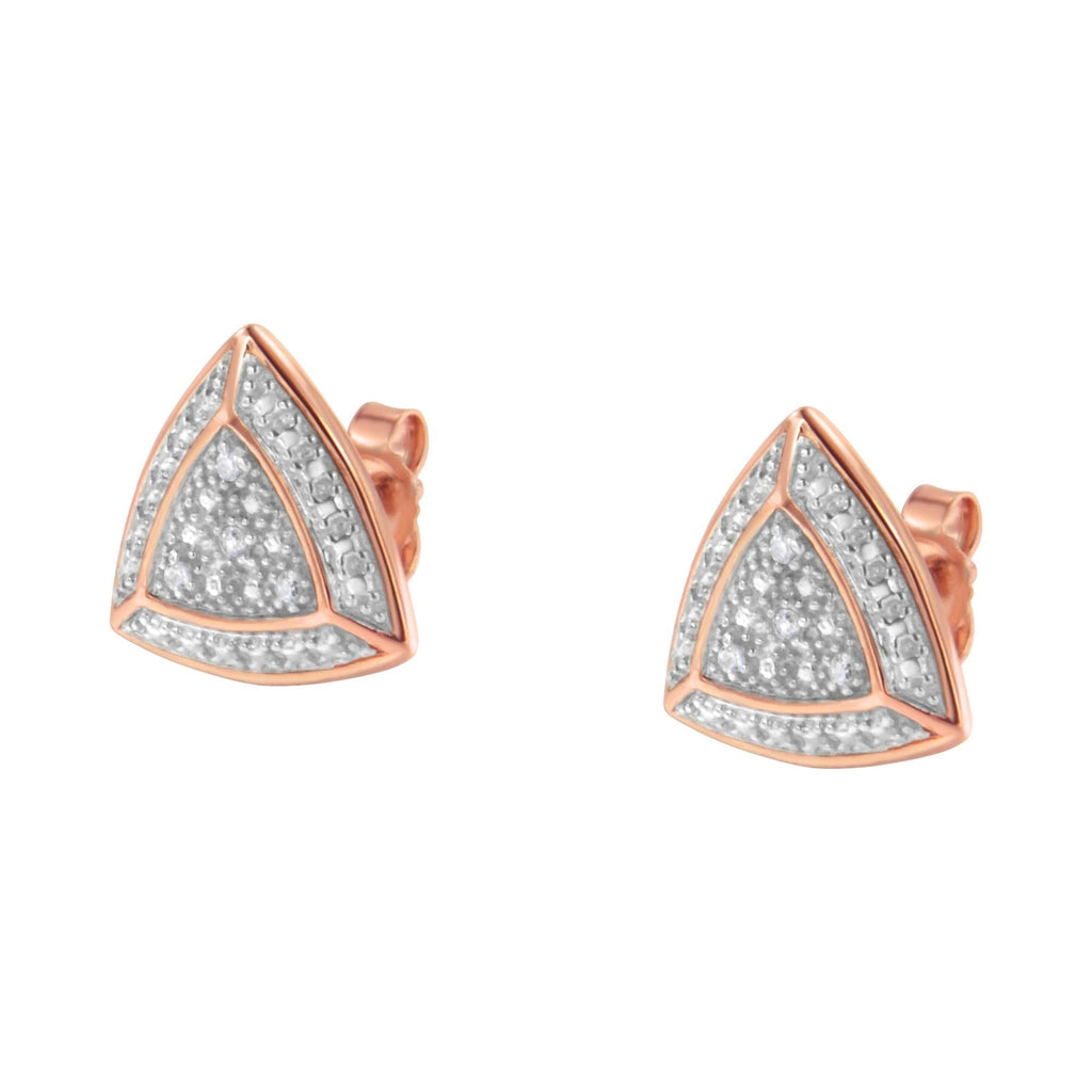 Aretes tipo halo de 4 piedras en forma de trillón con detalles de diamantes en oro rosa de 14 quilates sobre plata de ley 925 (color HI, claridad I2-I3) - Friggin Jewelry
