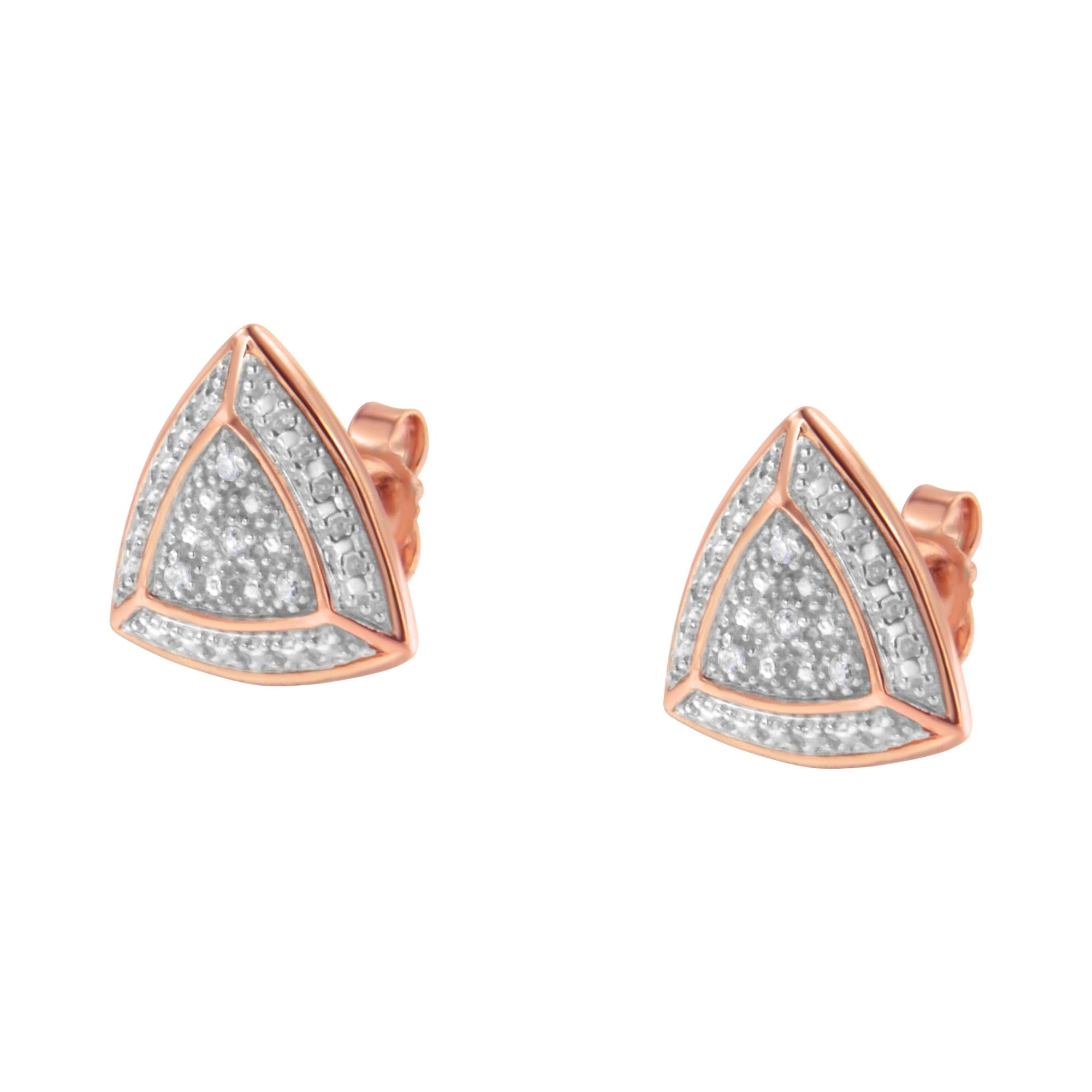 Aretes tipo halo de 4 piedras en forma de trillón con detalles de diamantes en oro rosa de 14 quilates sobre plata de ley 925 (color HI, claridad I2-I3) - Friggin Jewelry
