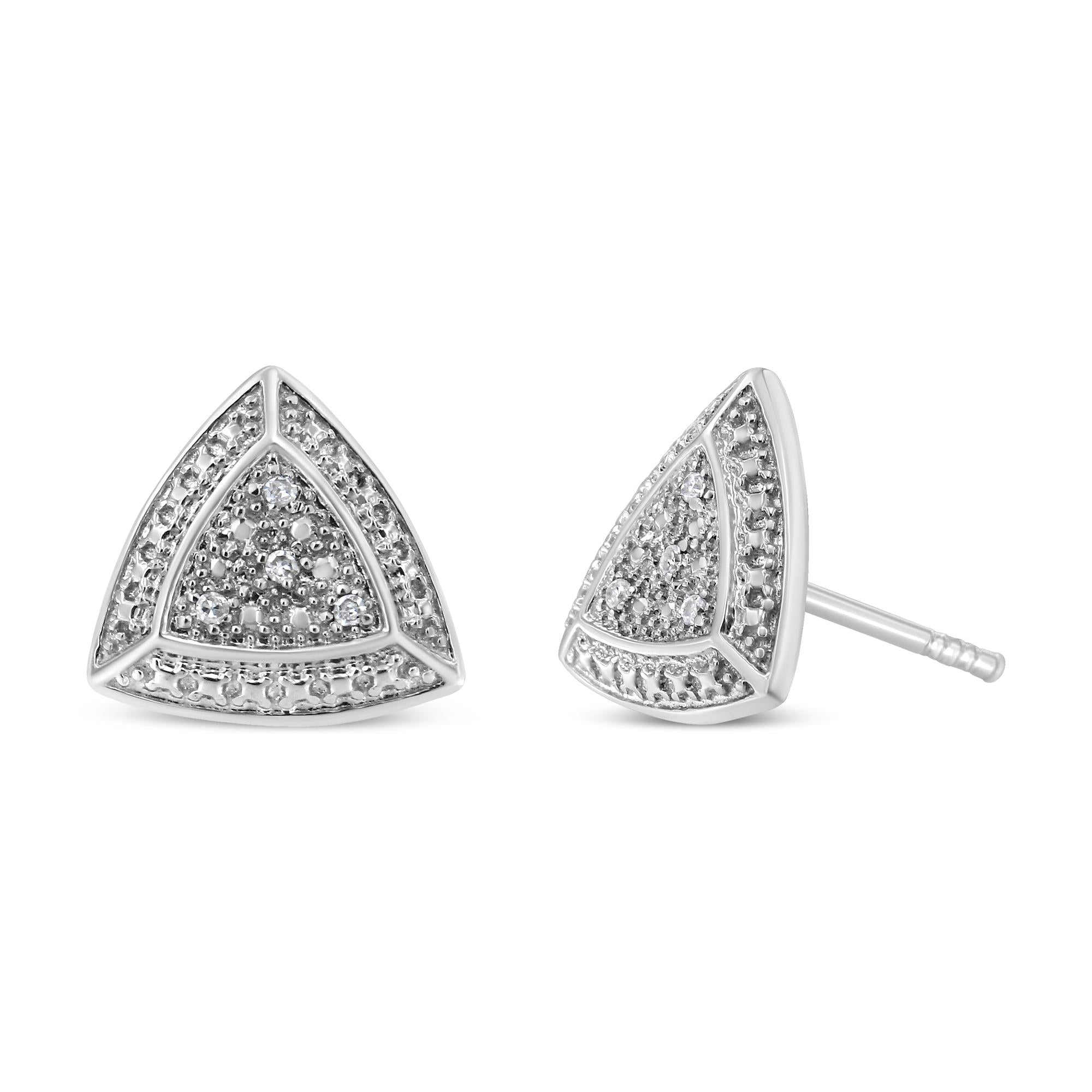 Aretes tipo halo de 4 piedras en forma de trillón con detalles de diamantes en plata de ley 925 (color HI, claridad I2-I3) - Friggin Jewelry
