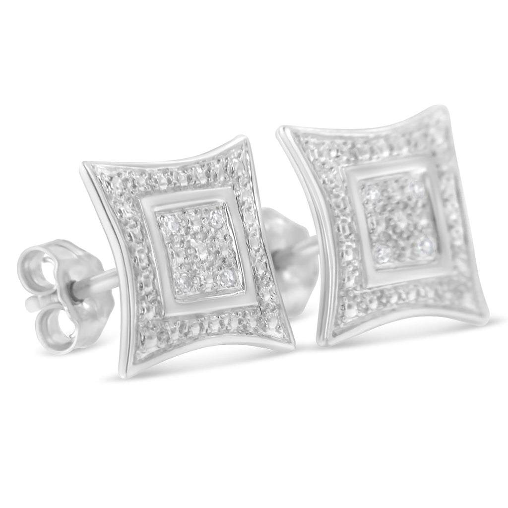 Pendientes de botón de plata de ley 925 con halo de estrella de cuatro puntas y detalles de diamantes (color HI, claridad I2-I3) - Friggin Jewelry