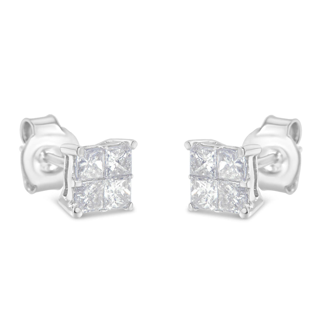Orecchini a bottone in oro bianco 10 carati con diamanti (3/4 cttw, colore HI, purezza SI2-I1) - Friggin Jewelry