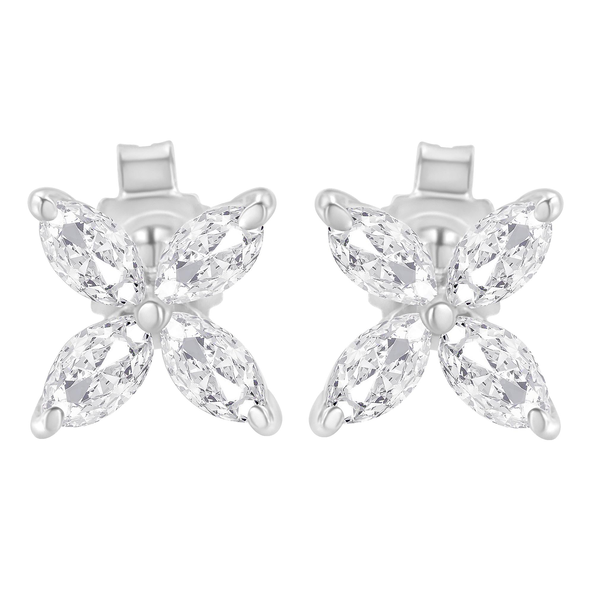 Aretes de oro de 14 quilates con forma de hoja floral y diamantes marquesa de 8 piedras (color IJ, claridad SI2-I1) - Friggin Jewelry