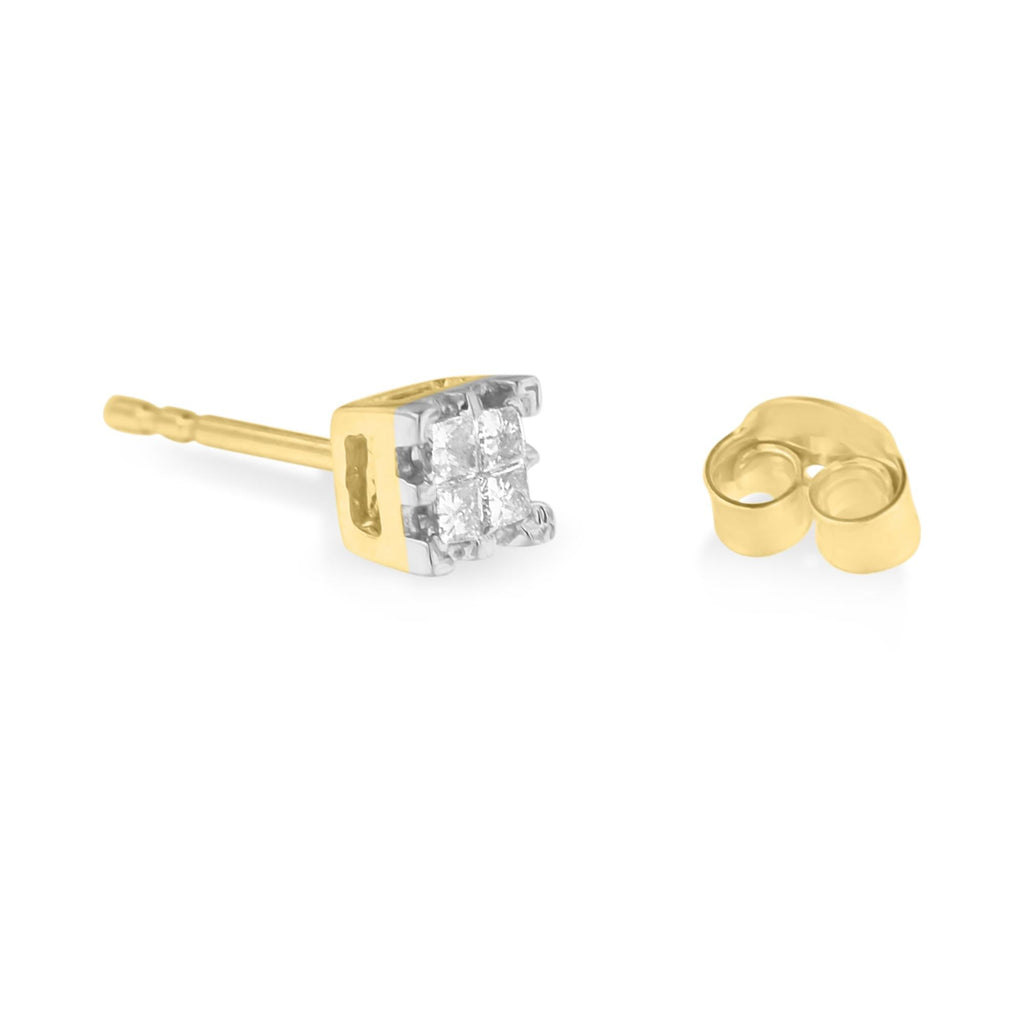 Aretes de oro amarillo de 10 k con diamantes princesa de cuatro puntas (1/4 ct, color JK, claridad I2-I3) - Friggin Jewelry