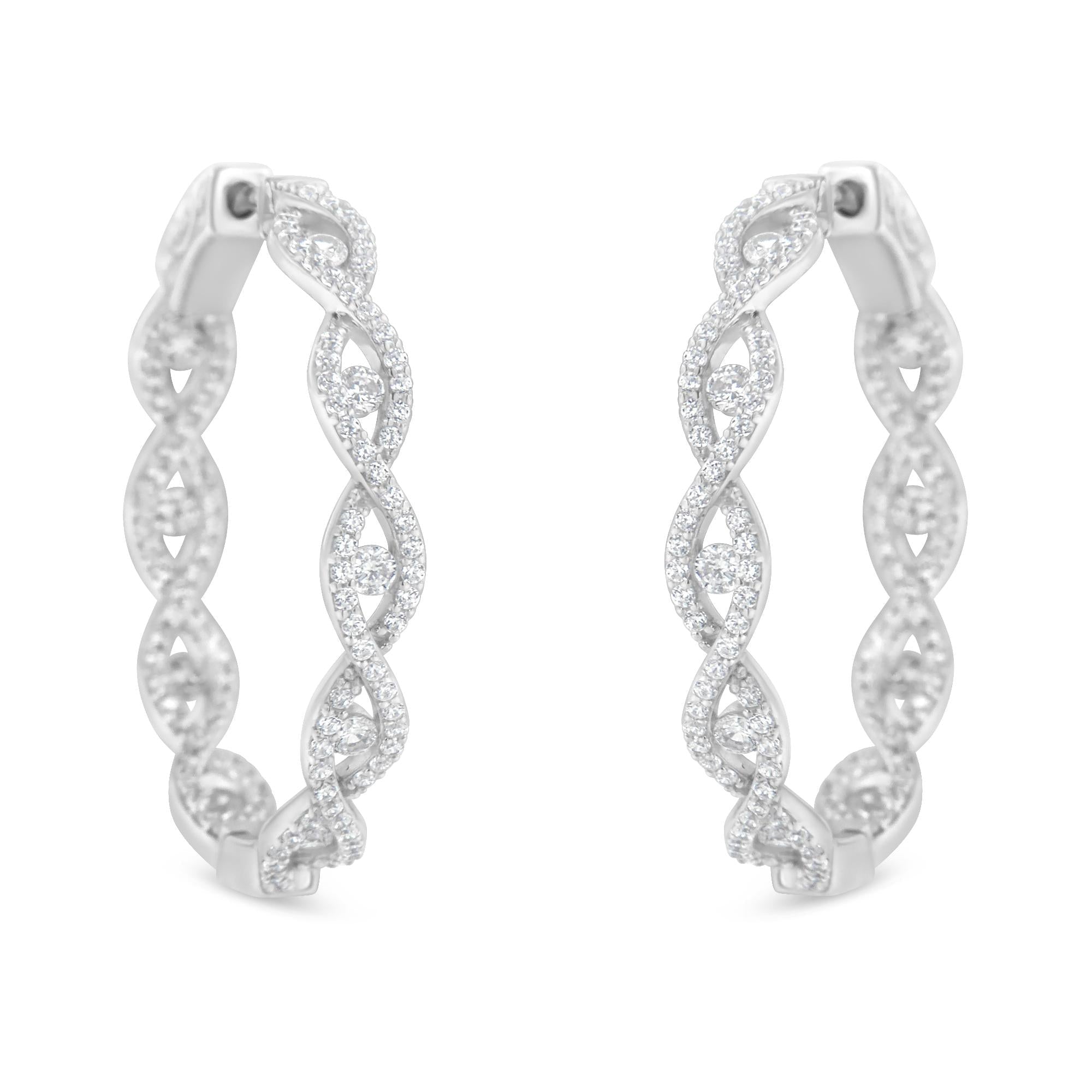 10K White Gold Diamond Hoop Earrings (1 1/2 cttw, H-I Color, I1-I2 Clarity) - Friggin Jewelry