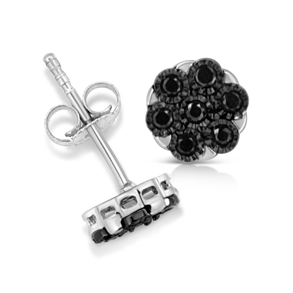 .925 Sterling Silver 1/4 Cttw Color Diamond Cluster Flower Earrings - Friggin Jewelry