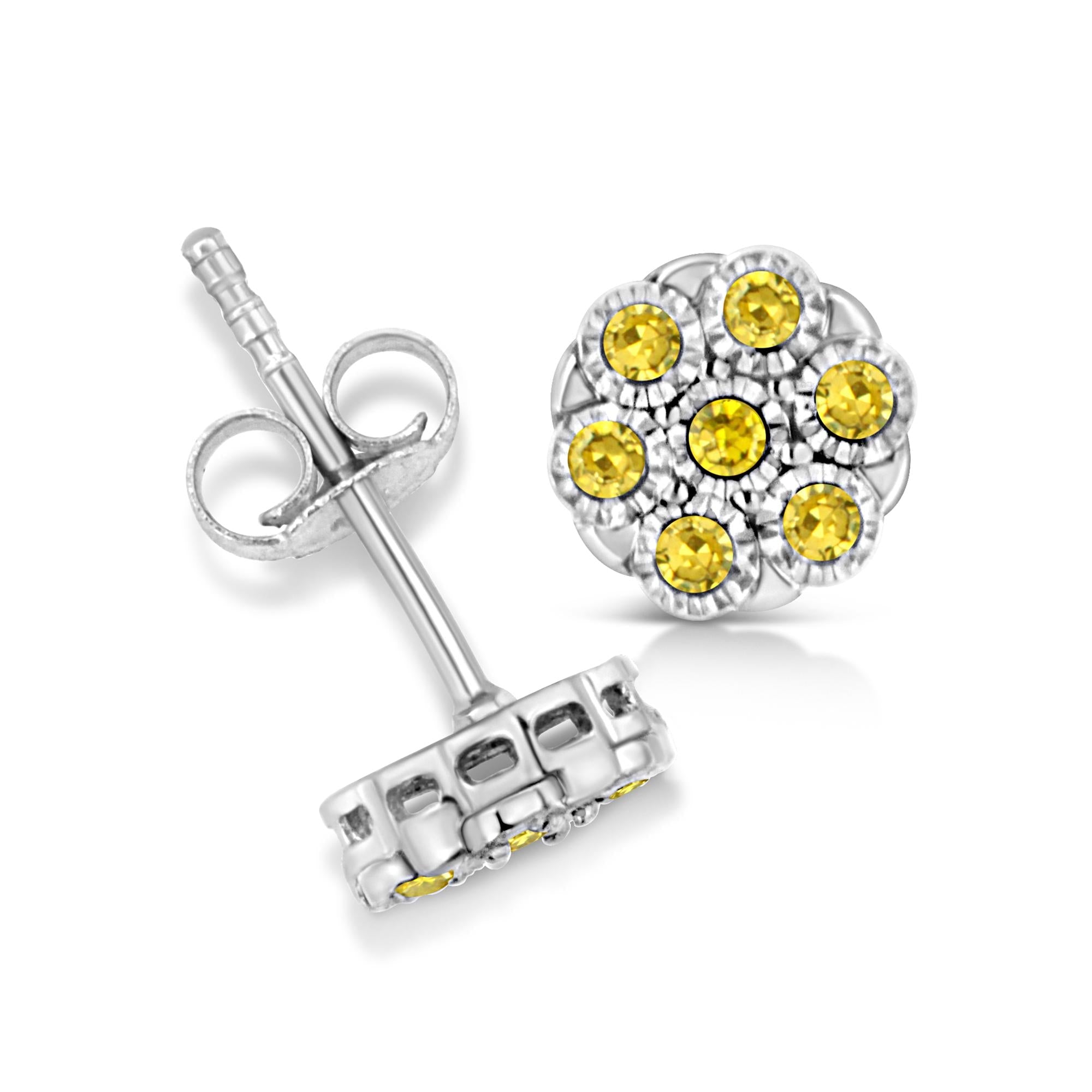 .925 Sterling Silver 1/4 Cttw Color Diamond Cluster Flower Earrings - Friggin Jewelry