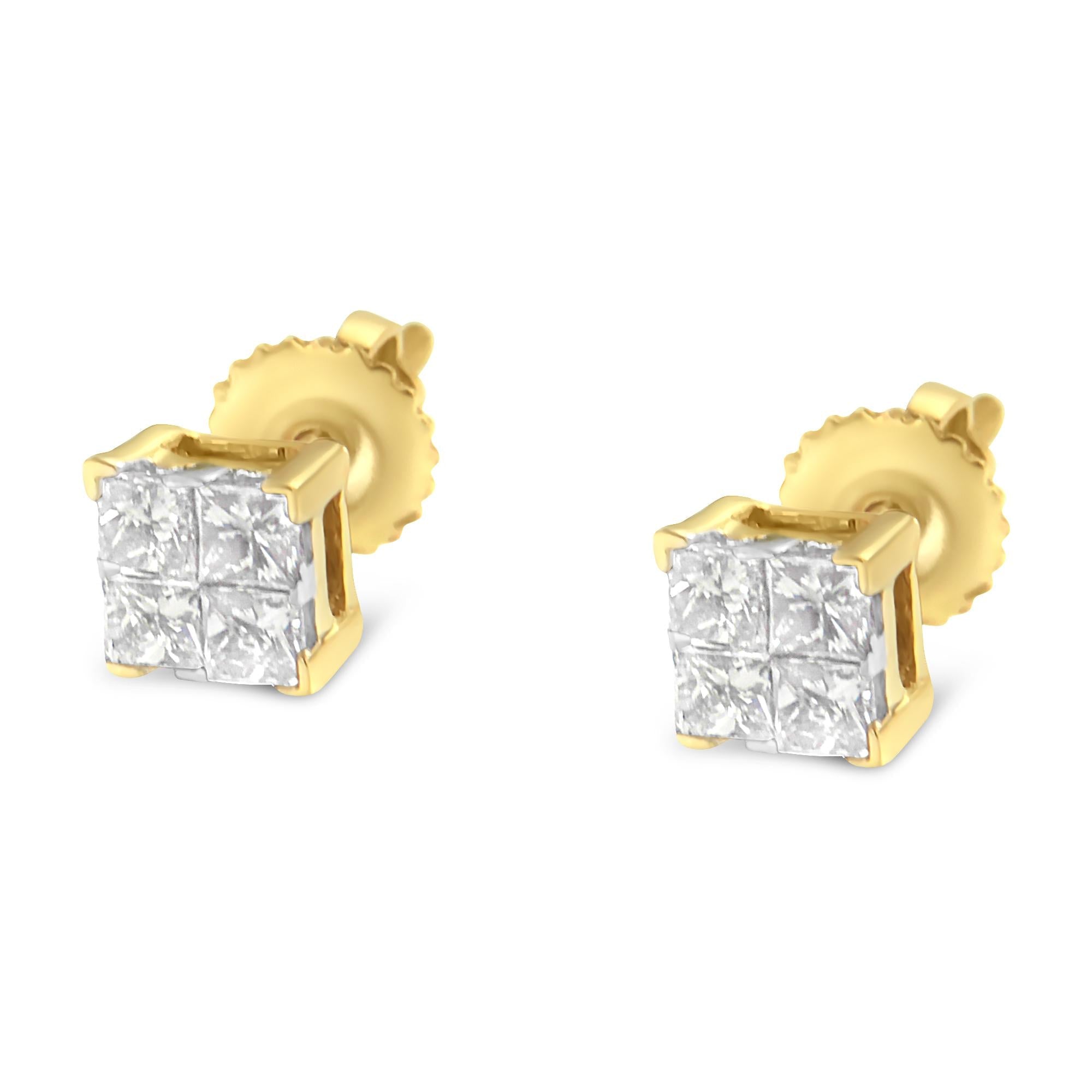 10K Gold Princess Diamond Composite Stud Earring (1/2 cttw, I-J Color, I1-I2 Clarity) - Friggin Jewelry