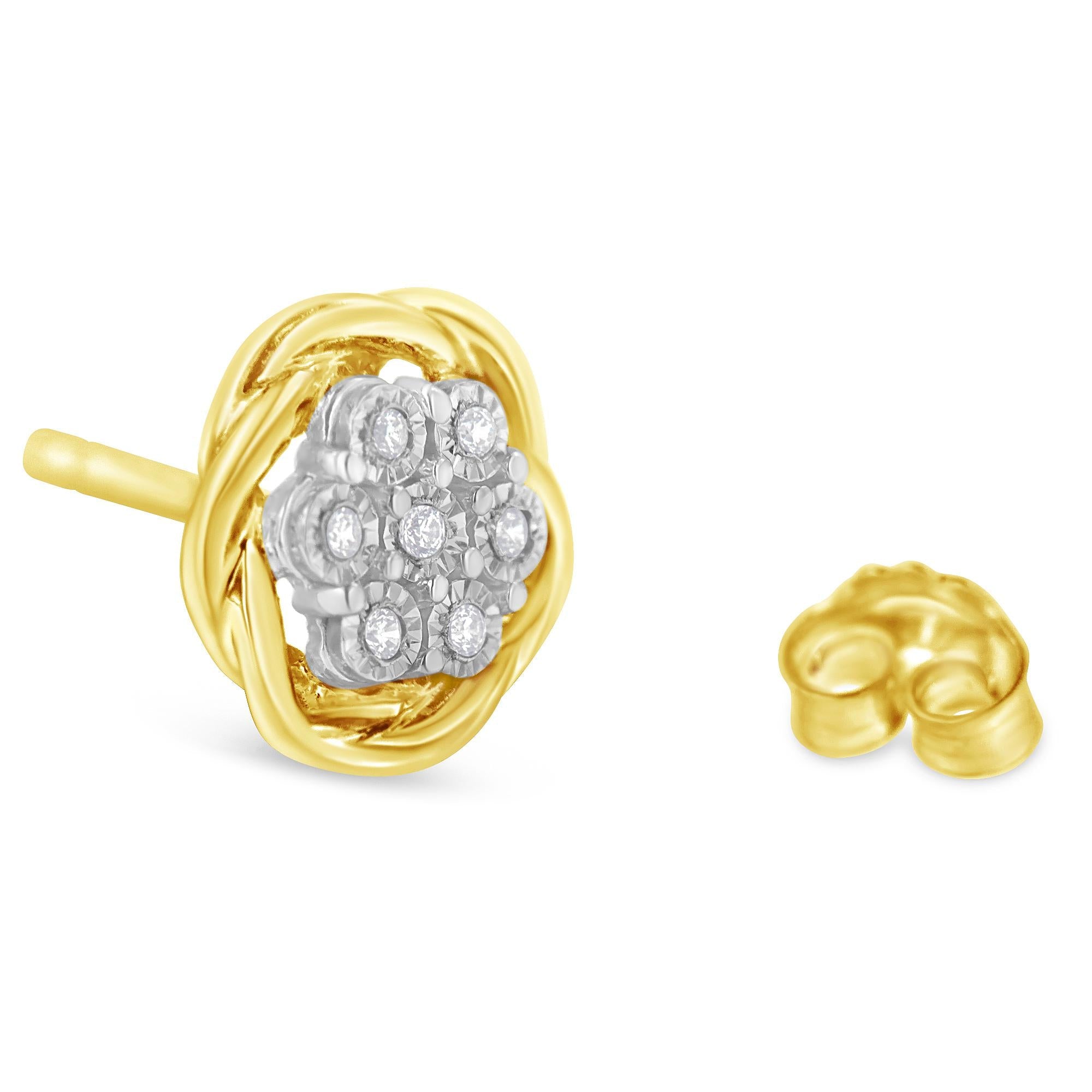 Pendientes de plata de ley chapada en oro amarillo con forma de rosa de diamantes (0,15 cts, color IJ, claridad I2-I3) - Friggin Jewelry