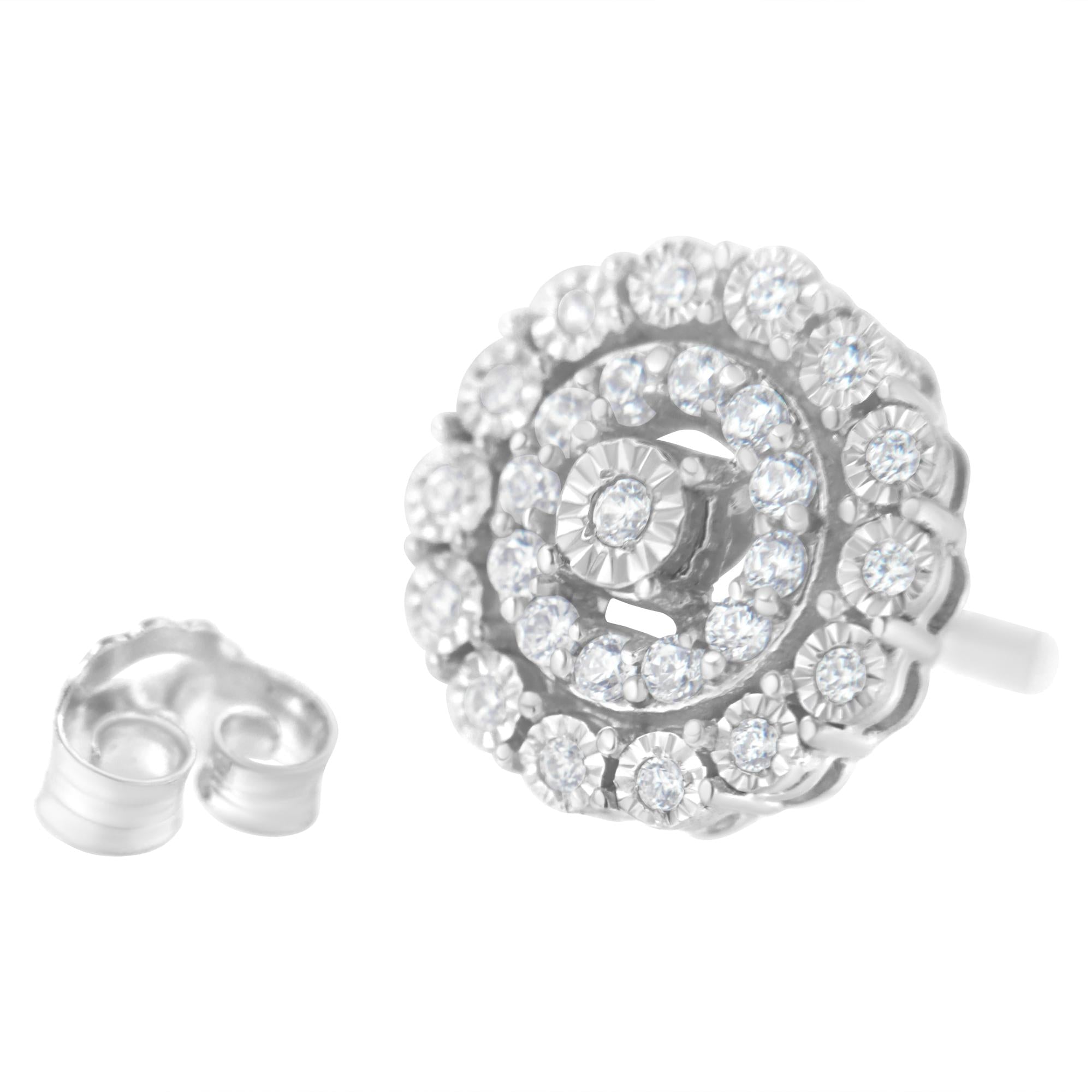 Aretes de oro blanco de 10 quilates con diamantes de talla brillante de 1/2 ct y doble halo (claridad IJ, color I2-I3) - Friggin Jewelry