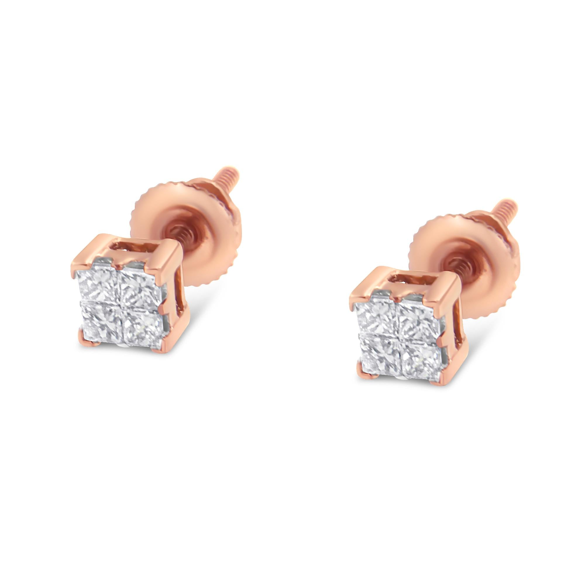 Aretes de diamantes princesa en oro de 10 quilates (1/4 ct, color JK, claridad I1-I2) - Friggin Jewelry