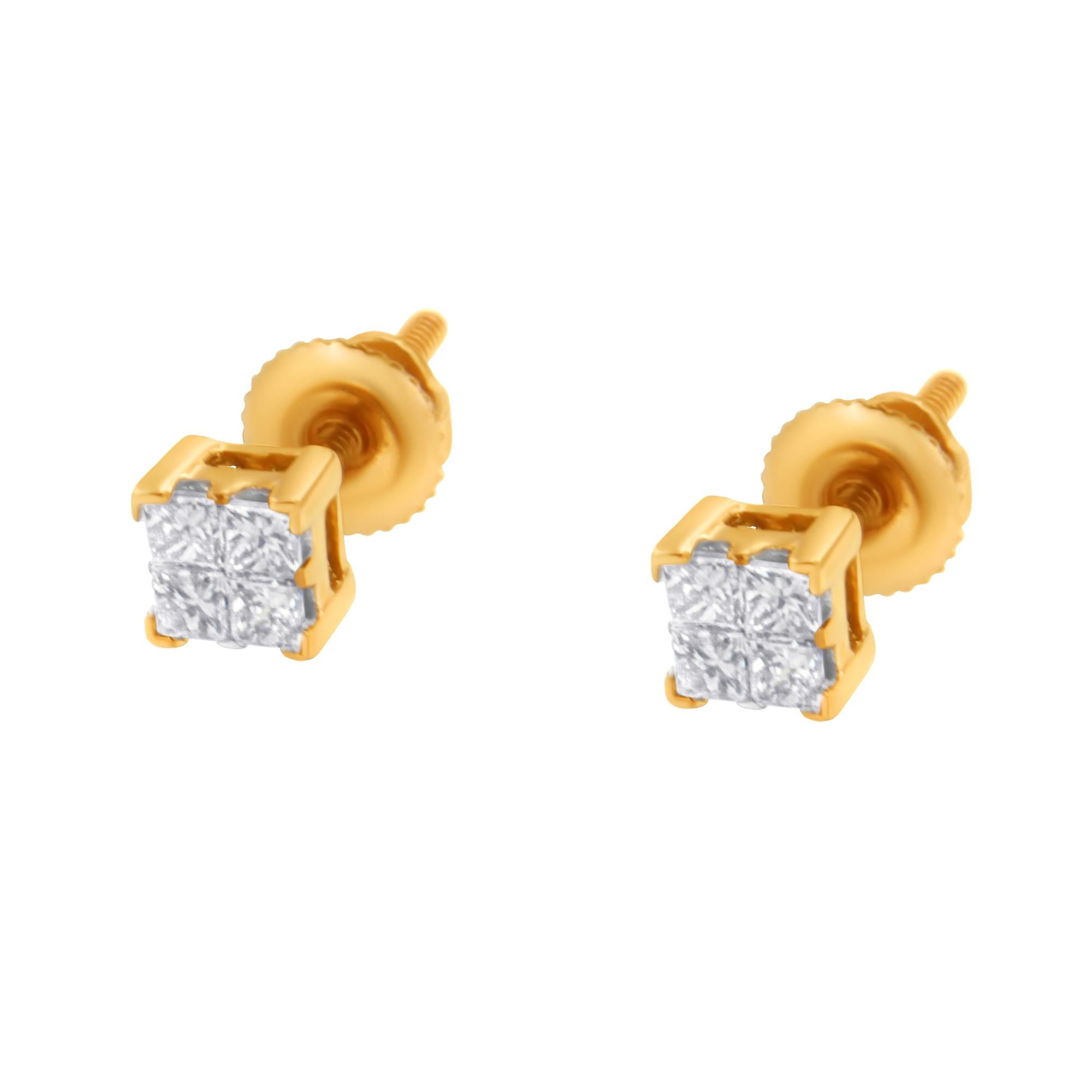 Aretes de diamantes princesa en oro de 10 quilates (1/4 ct, color JK, claridad I1-I2) - Friggin Jewelry