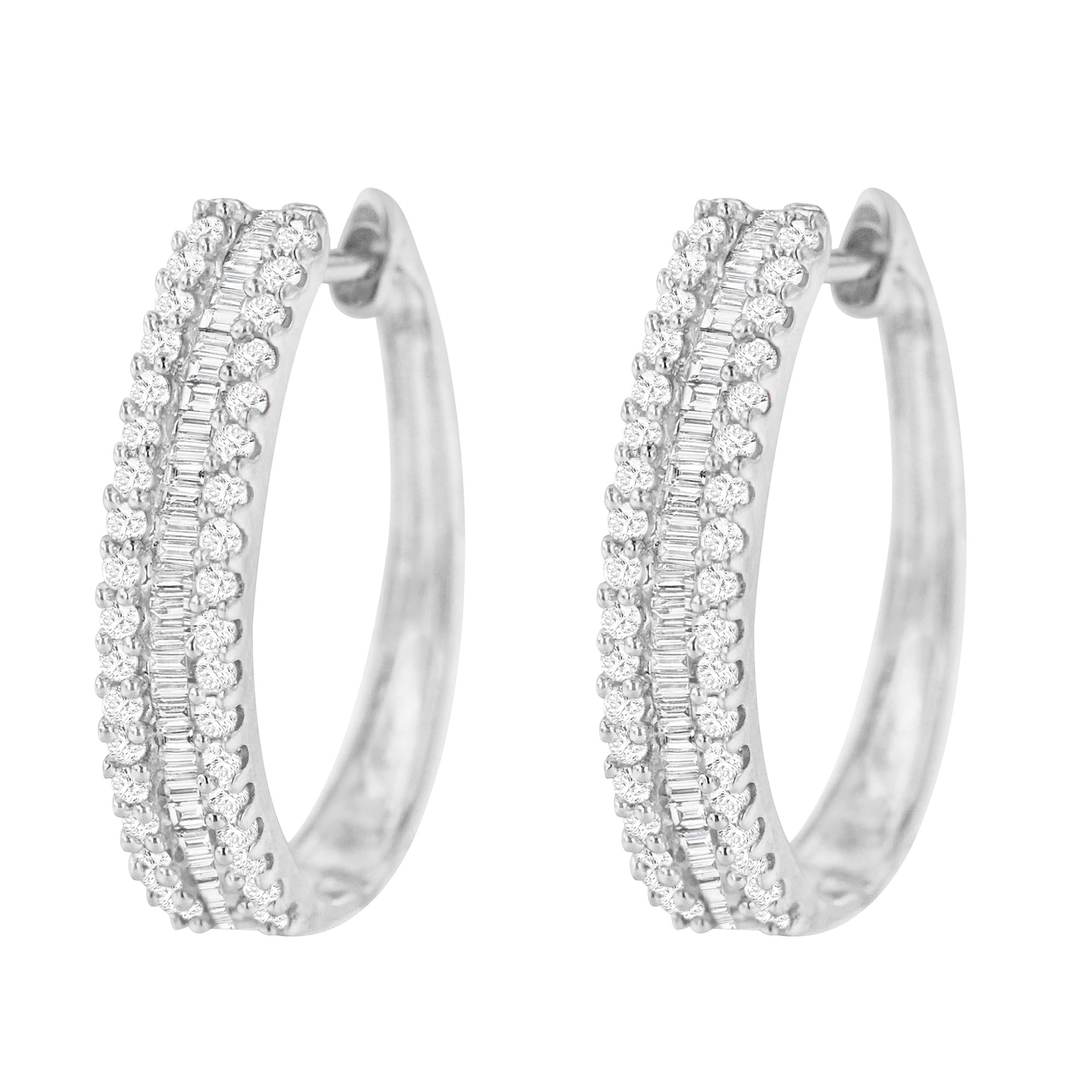10K White Gold Diamond Hoop Earrings (3/4 cttw, I-J Color, I2-I3 Clarity) - Friggin Jewelry
