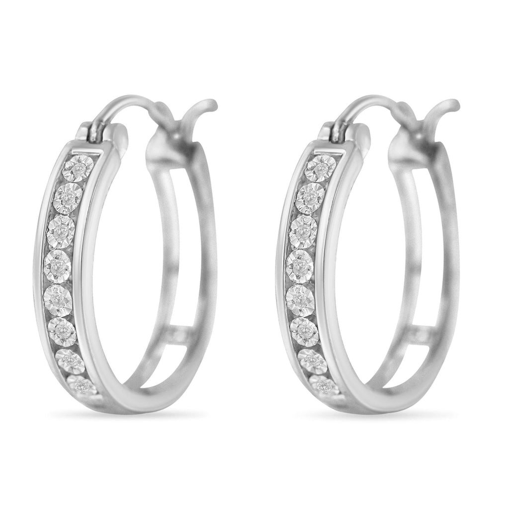 Orecchini a cerchio in argento sterling 925 con diamanti incastonati a canale (colore IJ, purezza I3) - Friggin Jewelry
