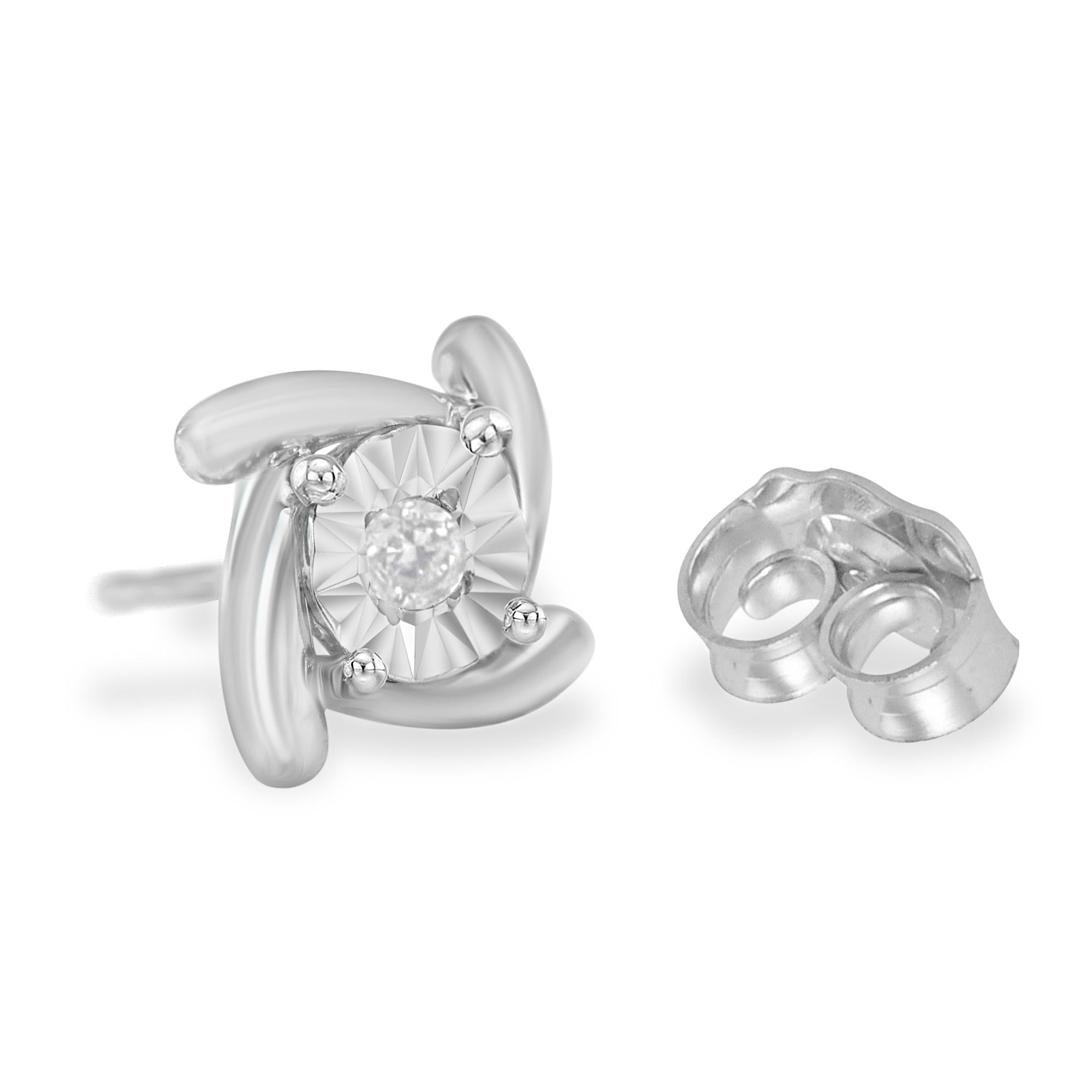 .925 Sterling Silver 1/10 Cttw Round Brilliant-Cut Near Colorless Diamond Miracle-Set Square Pinwheel Stud Earrings (I-J Color, I3 Clarity) - Friggin Jewelry
