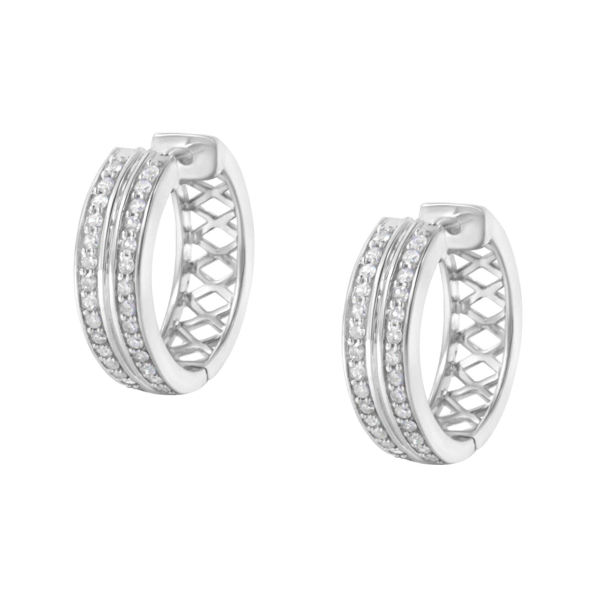 Orecchini a cerchio in oro bianco 10 carati con diamanti (1/2 carato, colore IJ, purezza I2-I3) - Friggin Jewelry