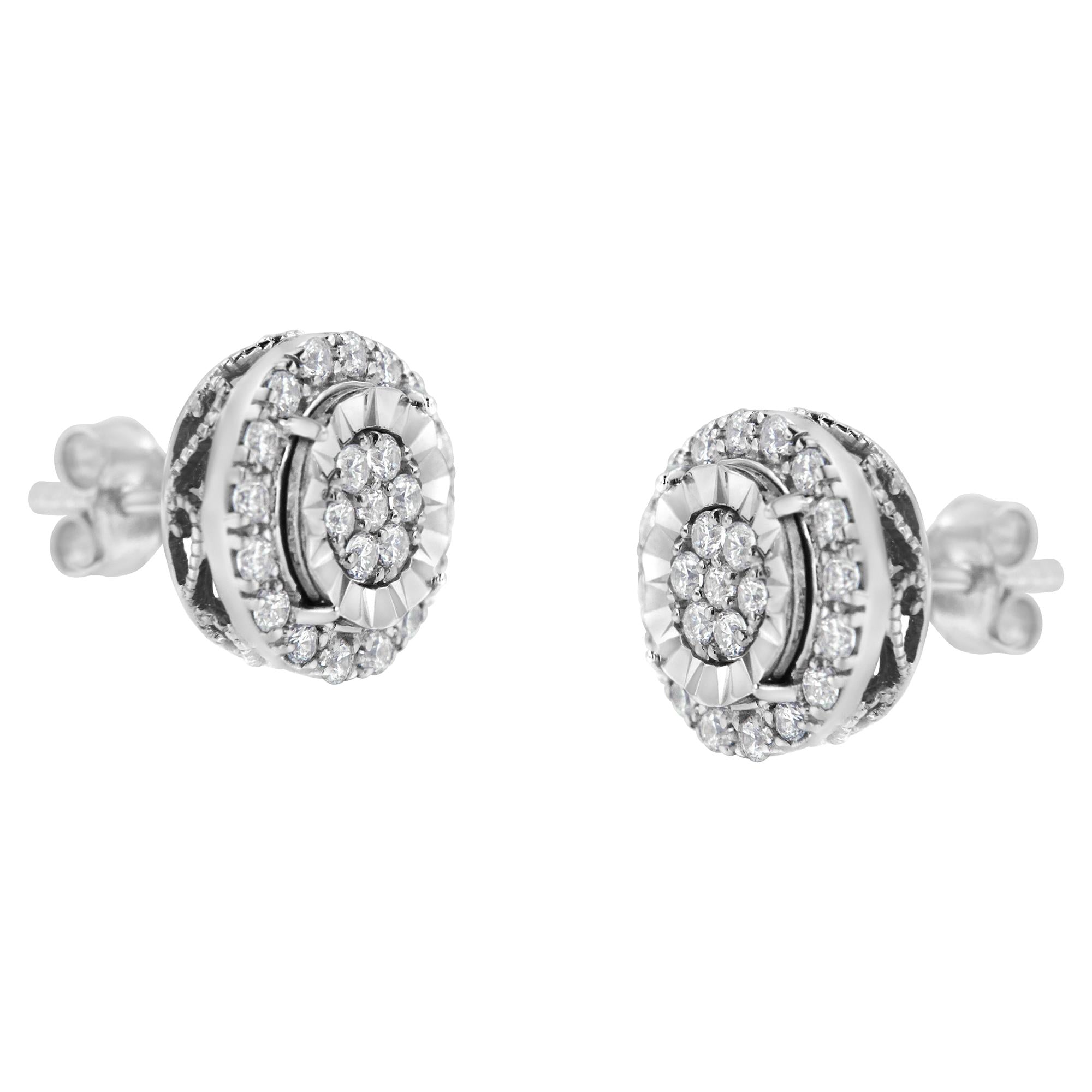 Pendientes de plata de ley con diamantes en racimo (1 ctw, color IJ, claridad I2-I3) - Friggin Jewelry
