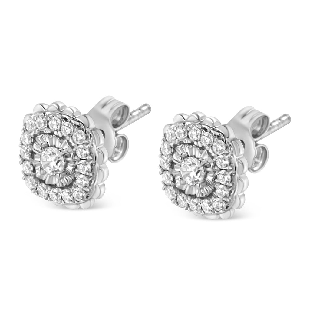 Aretes de plata de ley 925 con halo de diamantes de talla redonda de 1/2 quilates (color IJ, claridad I2-I3) - Friggin Jewelry