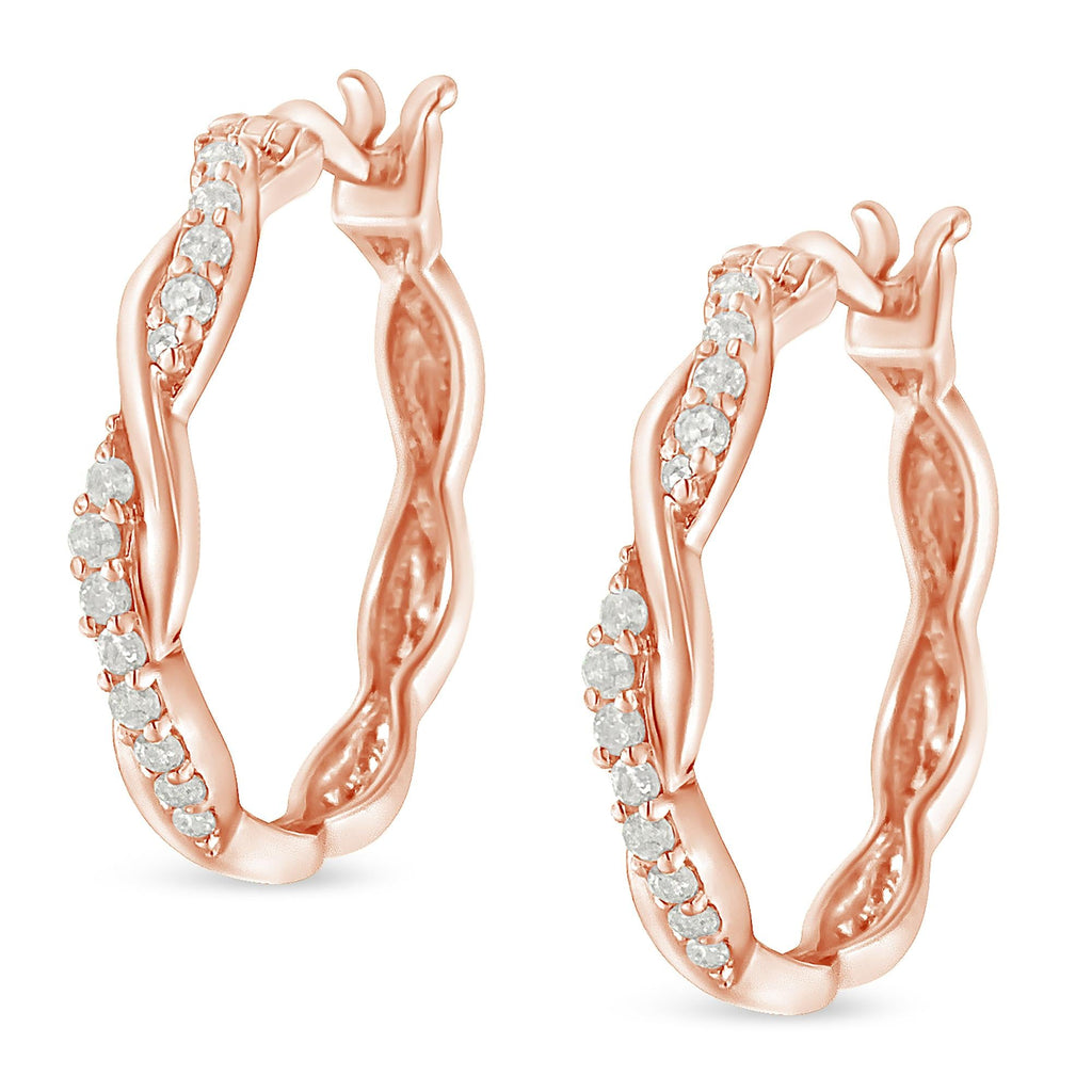 Orecchini a cerchio a spirale intrecciata con diamanti incastonati a pavé da 1/4 ct in argento sterling 925 (colore IJ, purezza I3) - Friggin Jewelry