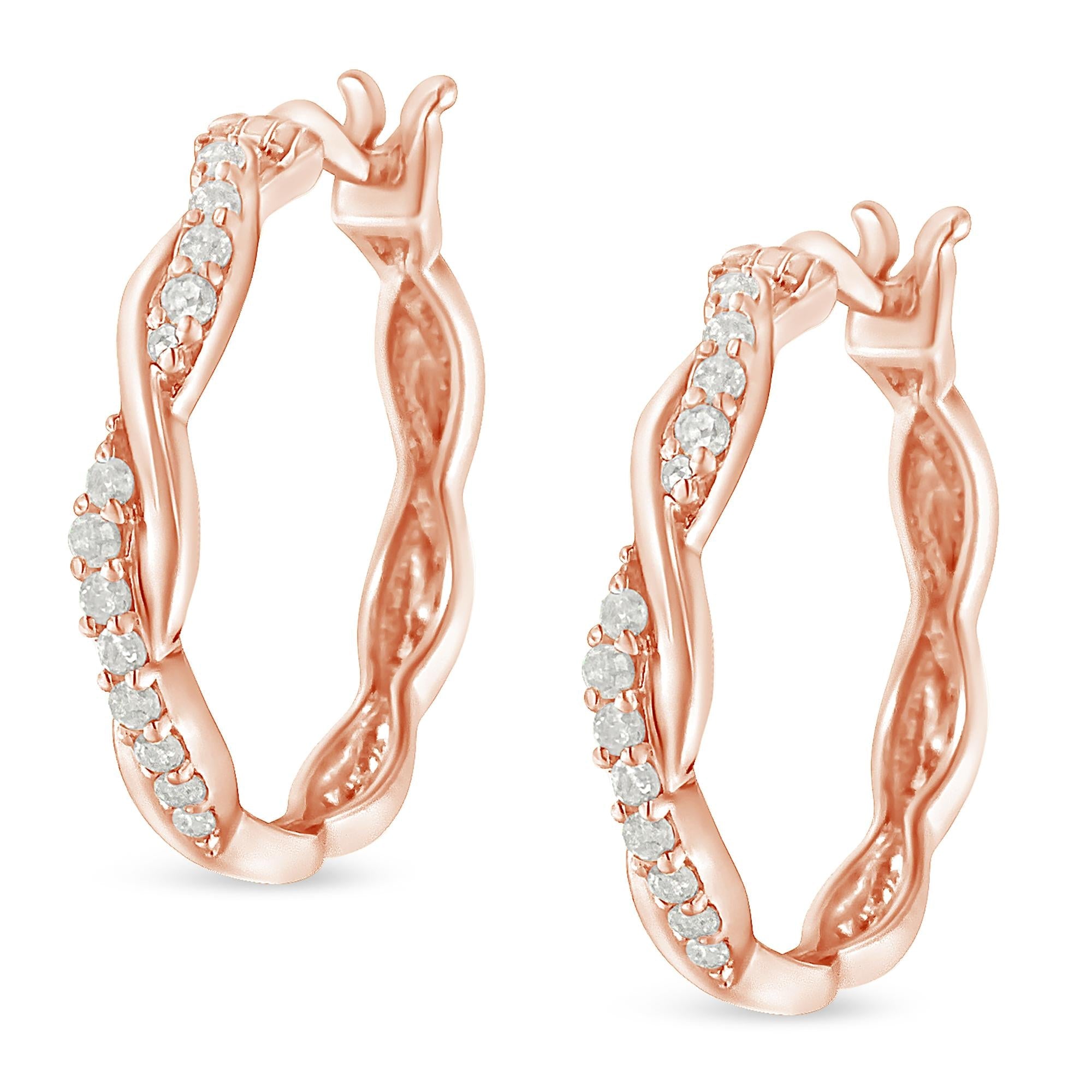 Orecchini a cerchio a spirale intrecciata con diamanti incastonati a pavé da 1/4 ct in argento sterling 925 (colore IJ, purezza I3) - Friggin Jewelry