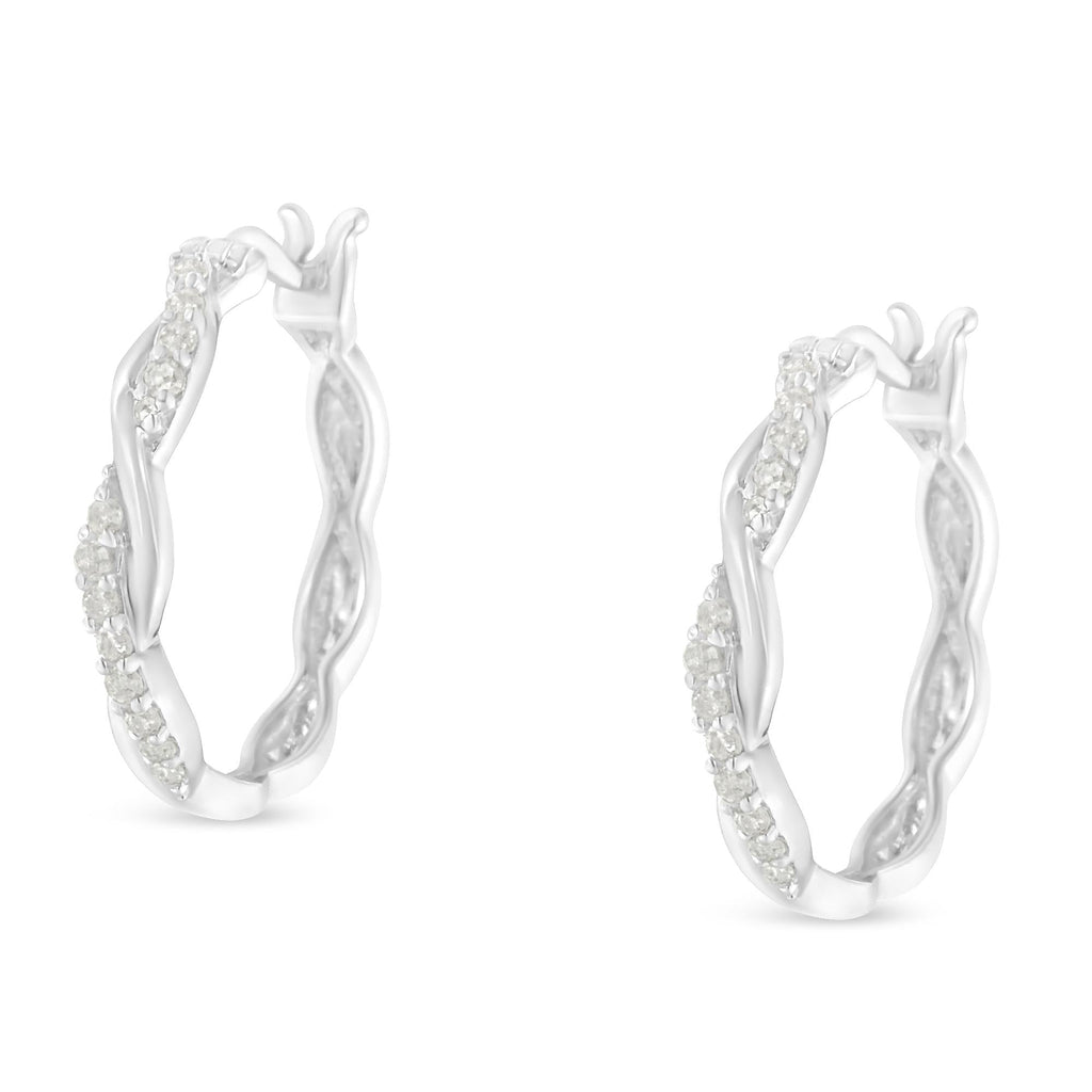 Orecchini a cerchio a spirale intrecciata con diamanti incastonati a pavé da 1/4 ct in argento sterling 925 (colore IJ, purezza I3) - Friggin Jewelry