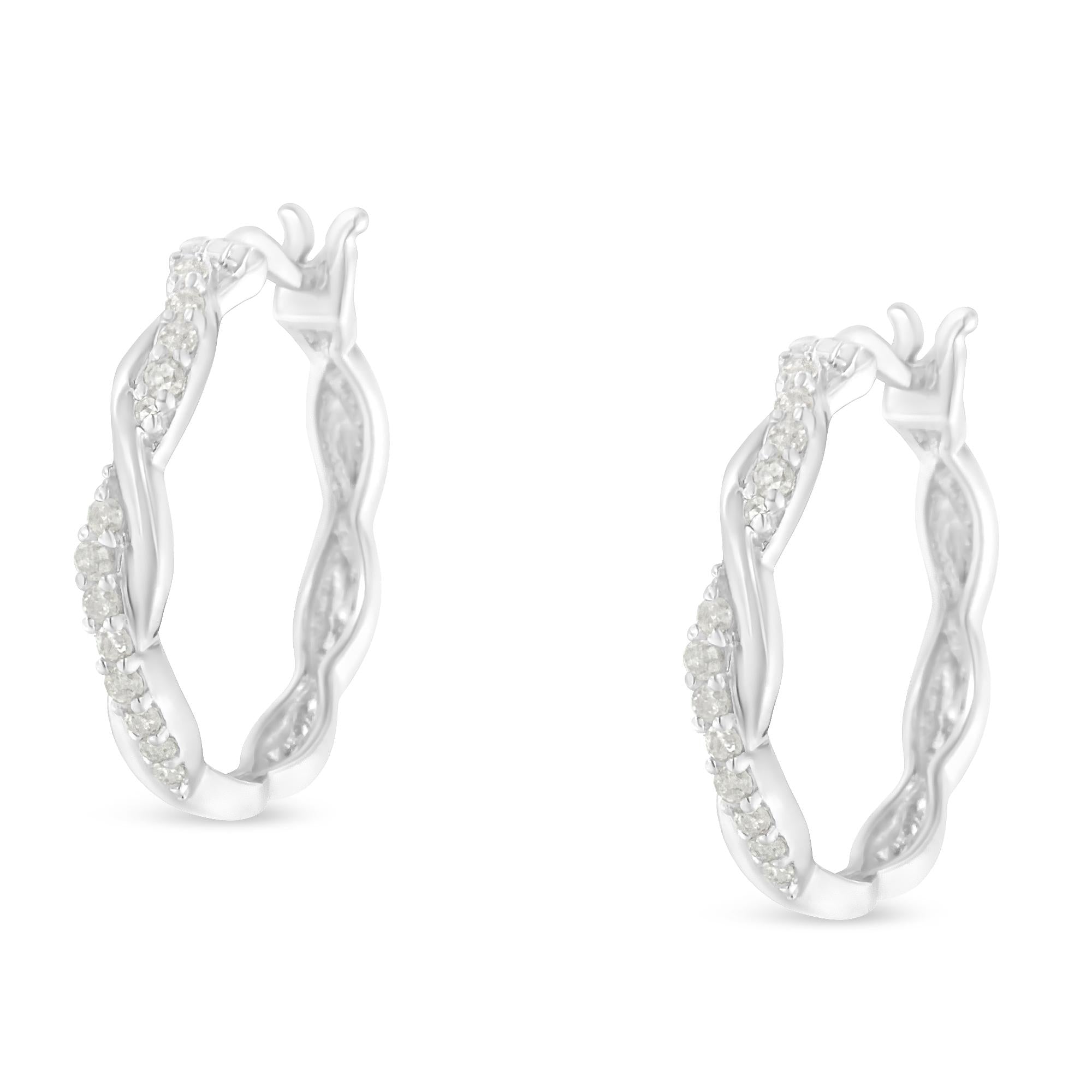 Orecchini a cerchio a spirale intrecciata con diamanti incastonati a pavé da 1/4 ct in argento sterling 925 (colore IJ, purezza I3) - Friggin Jewelry