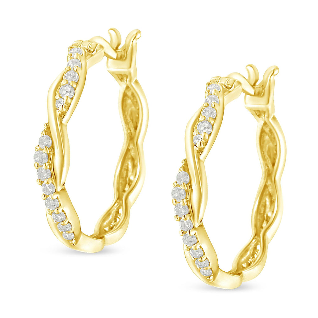 Orecchini a cerchio a spirale intrecciata con diamanti incastonati a pavé da 1/4 ct in argento sterling 925 (colore IJ, purezza I3) - Friggin Jewelry