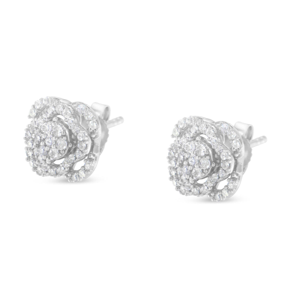 .925 Sterling Silver 1/2 cttw Round-cut Diamond Floral Cluster and Halo Stud Earring (I-J Color, I3 Clarity) - Friggin Jewelry