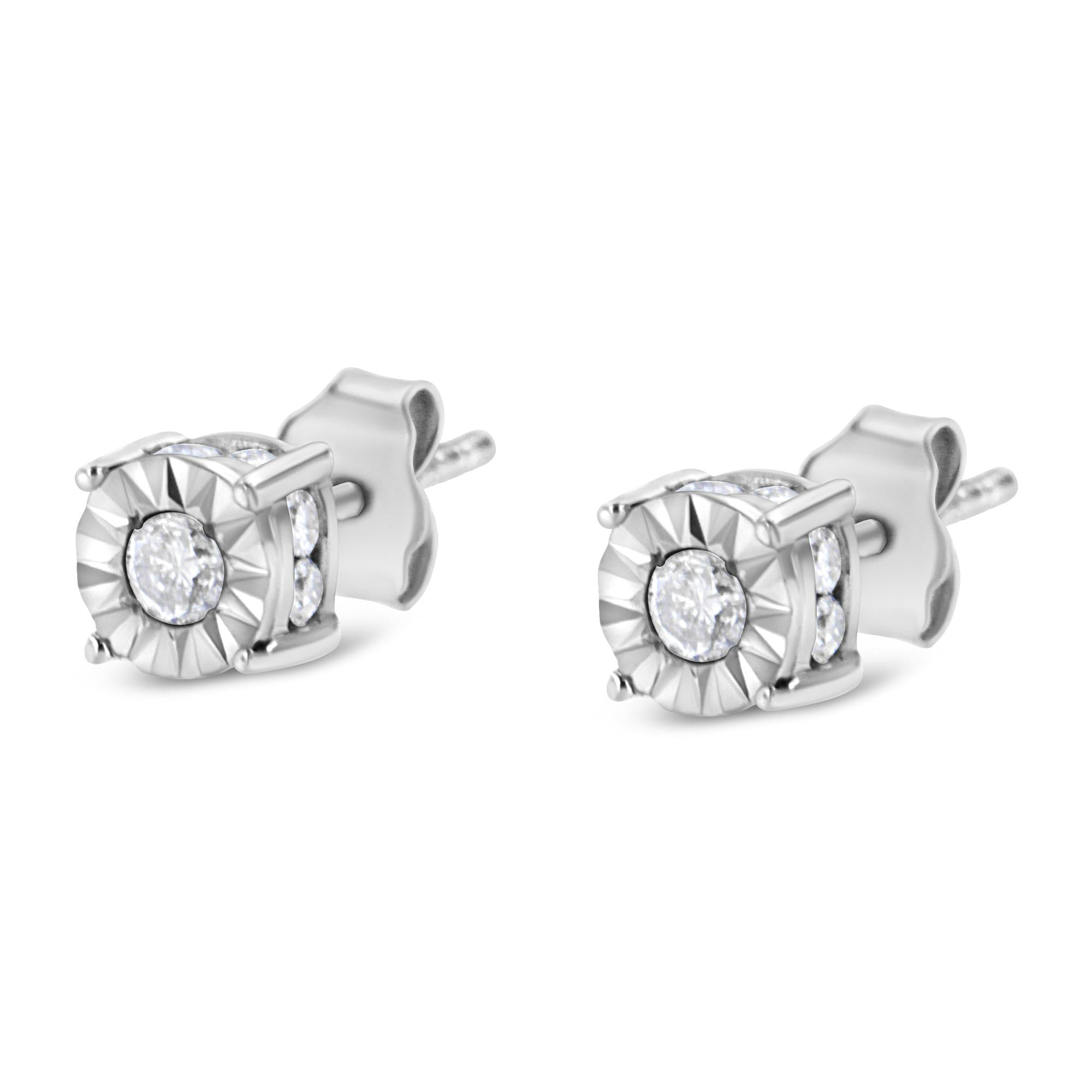 1/2 Cttw Miracle Set Diamond Stud Earring (J-K Color, I2-I3 Clarity) - Choice of Metal Type (Sterling Silver) - Friggin Jewelry