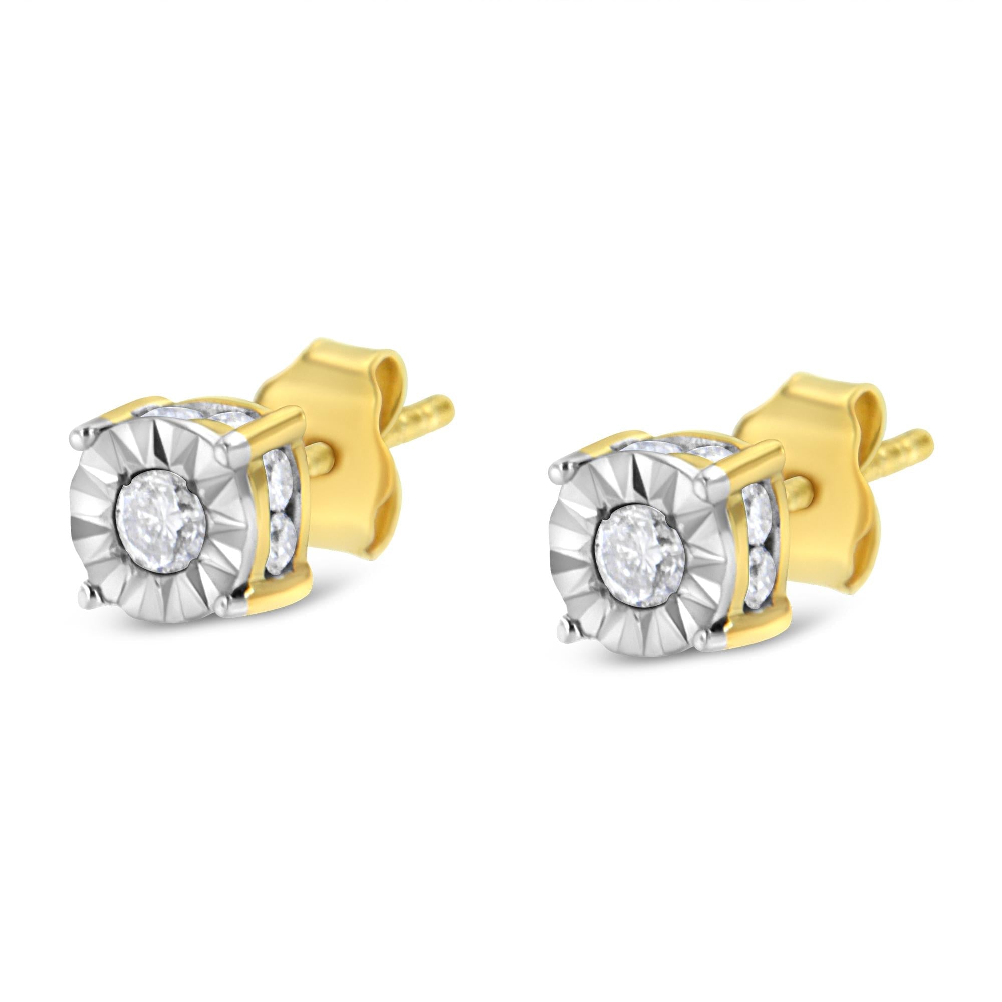 Orecchini a bottone in argento sterling placcato oro giallo 10K con diamanti incastonati Miracle da 1/2 carati (colore JK, purezza I2-I3) - Friggin Jewelry