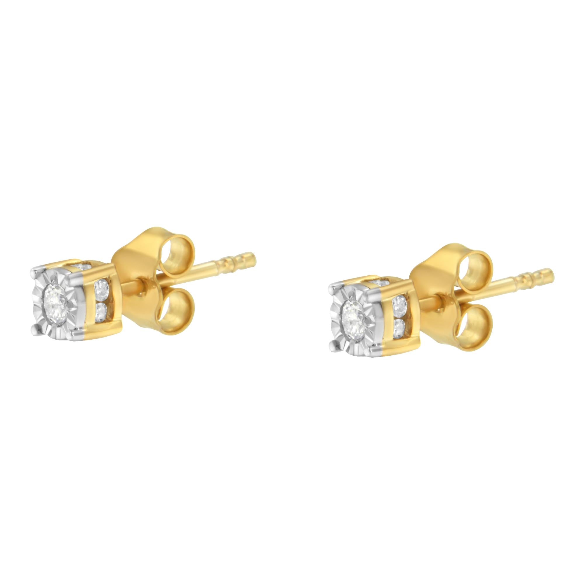 Pendiente de botón con diamantes en plata de ley bañada en amarillo (1/4 ct, color IJ, claridad I2-I3) - Friggin Jewelry