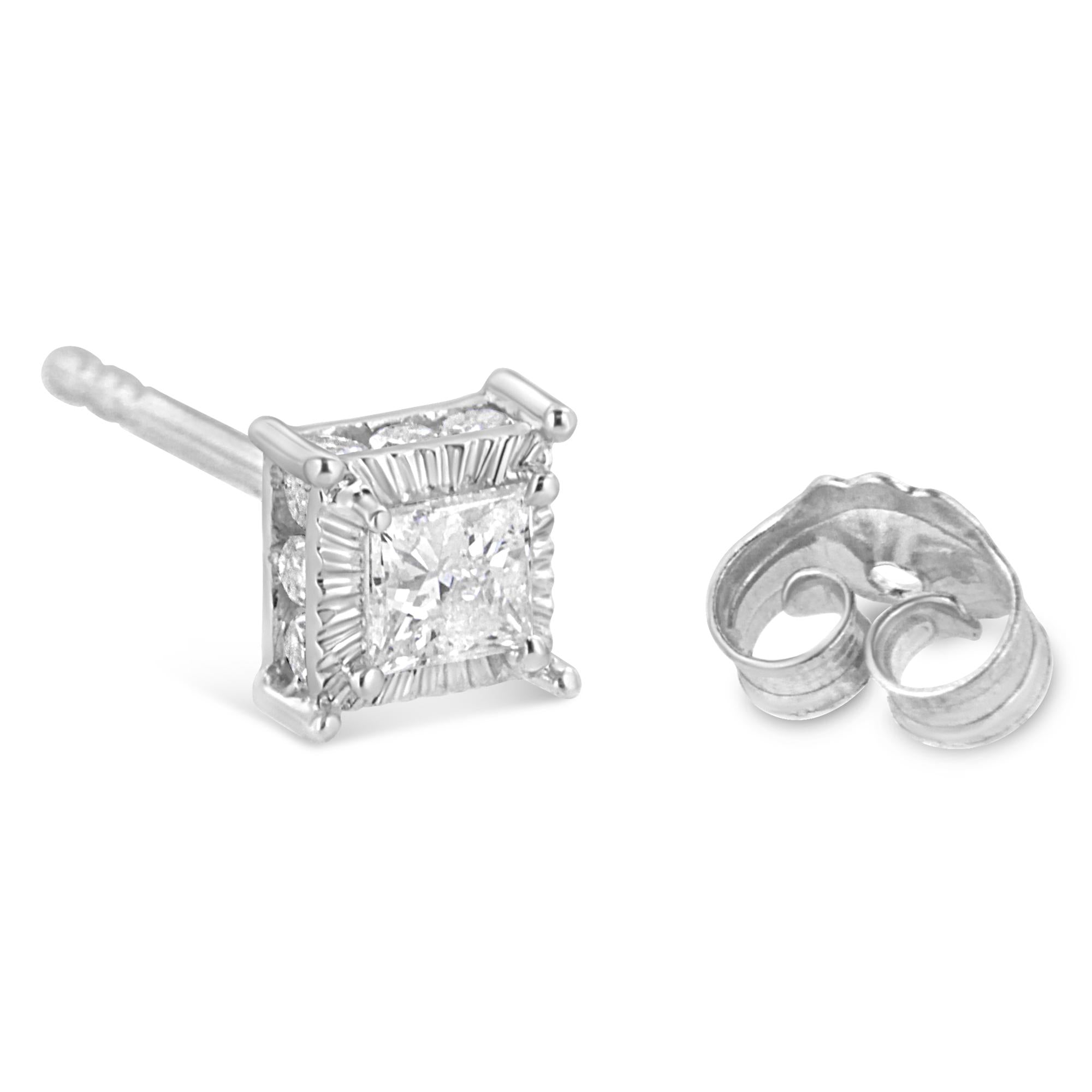 Aretes de plata de ley 925 con diamantes de talla princesa de 1/2 quilates (color IJ, claridad I2-I3) - Friggin Jewelry