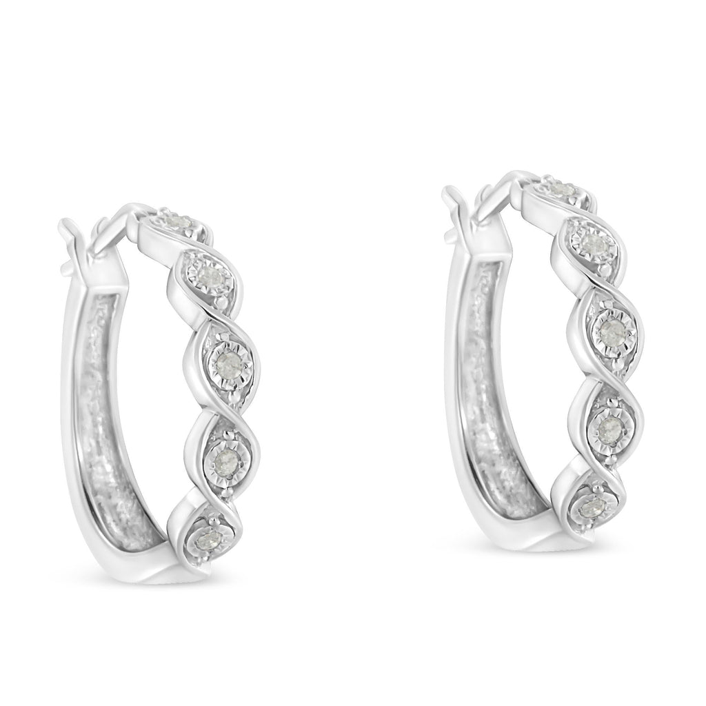 Aros de plata de ley 925 con diamantes de 1/10 quilates engastados en forma de espiral infinito (color IJ, claridad I3) - Friggin Jewelry