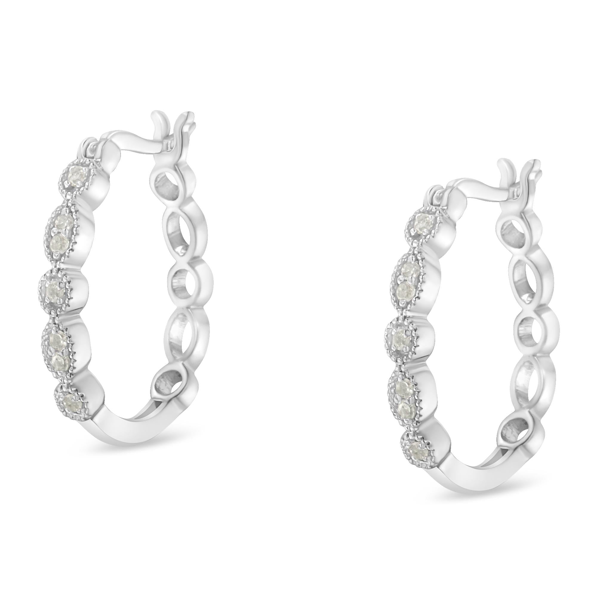 Orecchini a cerchio Milgrain in argento sterling 925 con diamanti da 1/6 cttw (colore IJ, purezza I3) - Friggin Jewelry