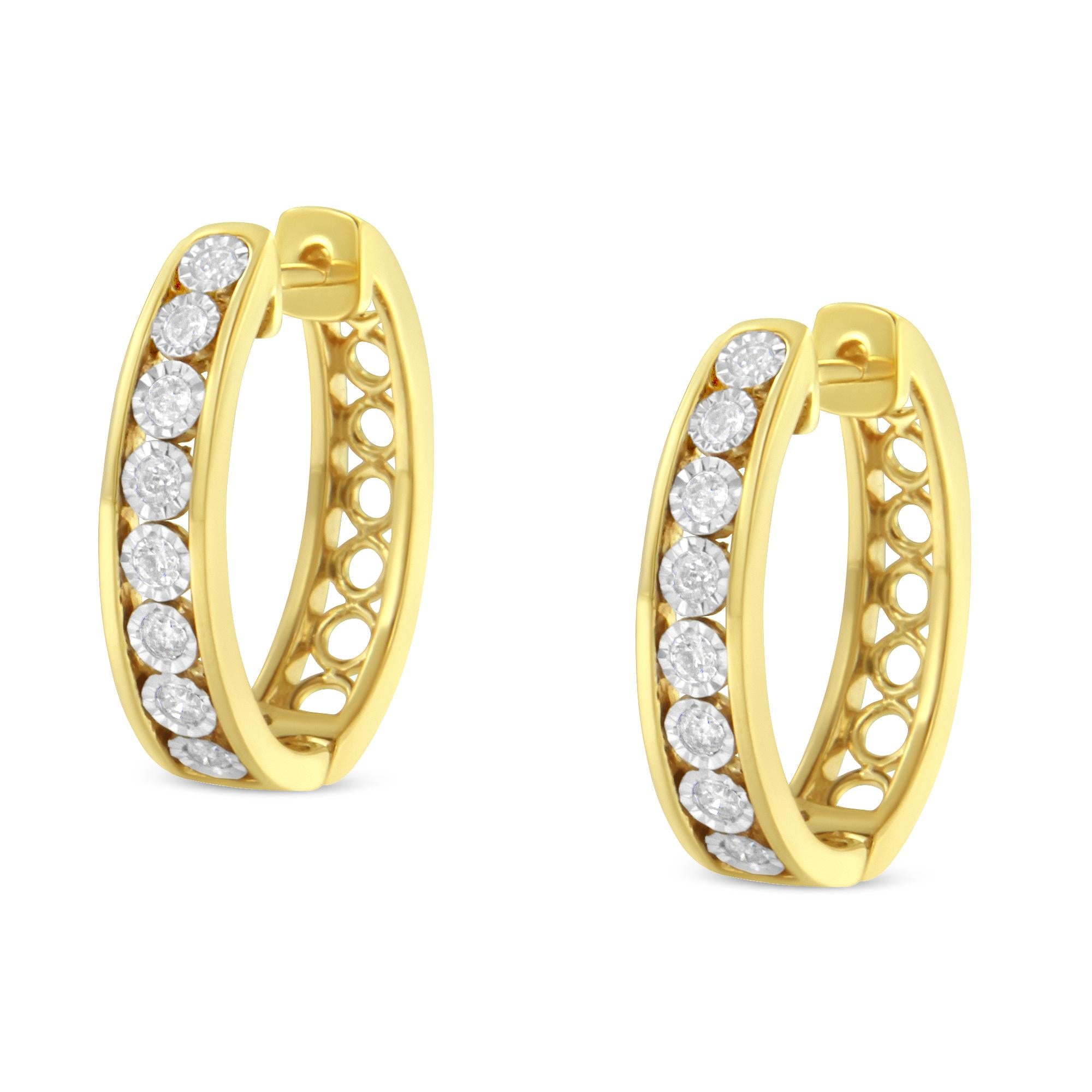 Orecchini a cerchio in oro giallo e bianco 10 carati con diamanti (1/2 carato, colore JK, purezza I2-I3) - Friggin Jewelry