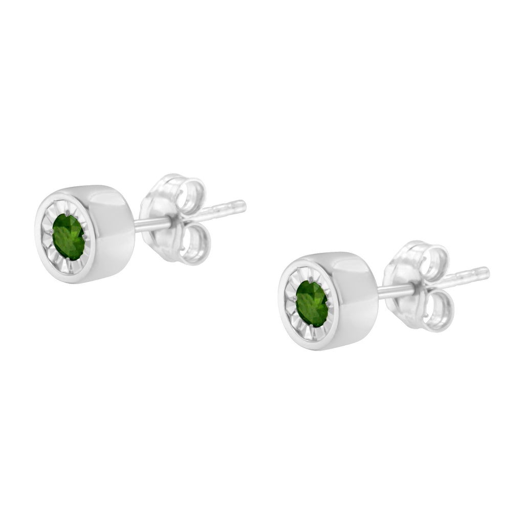 .925 Sterling Silver 1/5 Cttw Round Brilliant-Cut Green Diamond Miracle-Set Stud Earrings (Fancy Color-Enhanced, I1-I2 Clarity) - Friggin Jewelry
