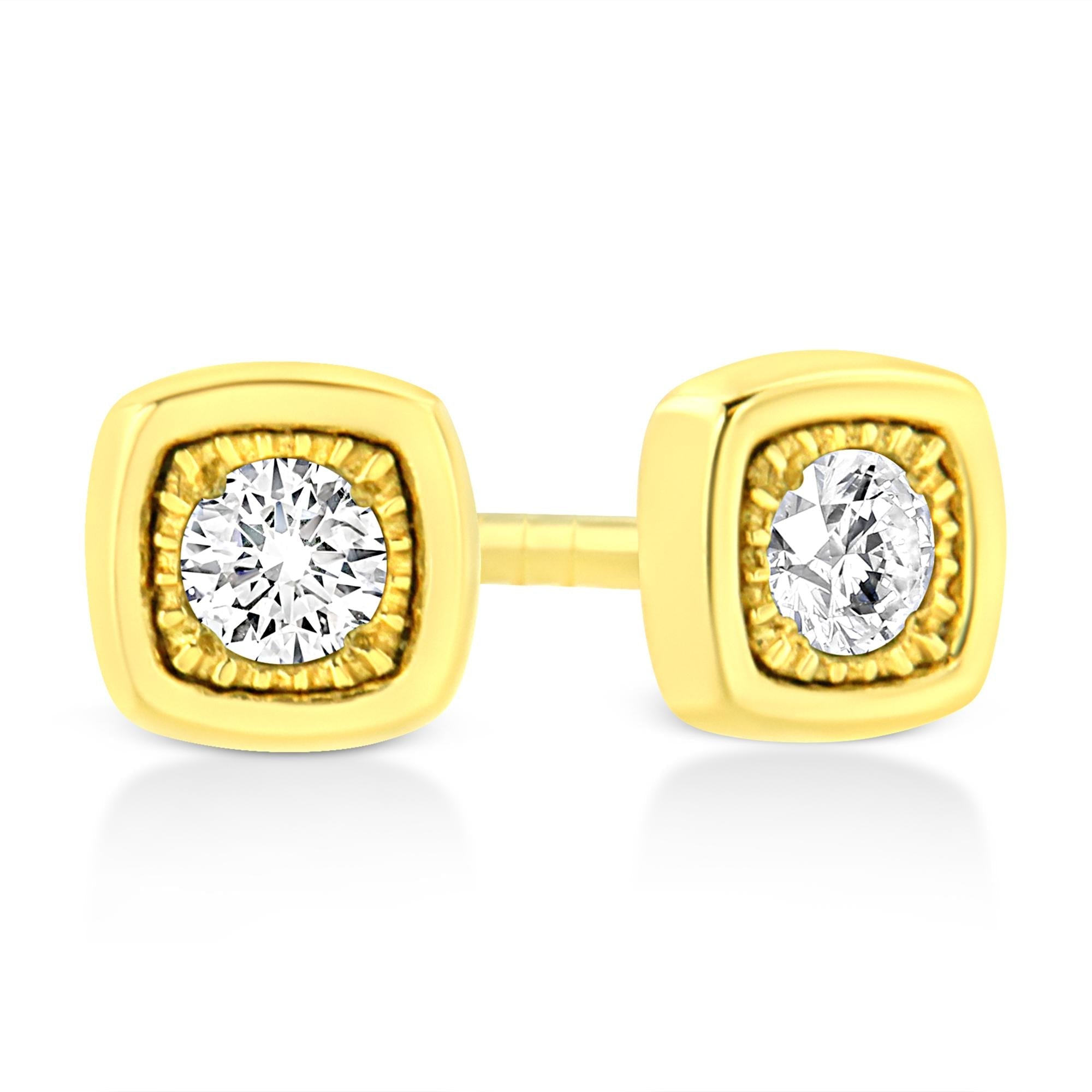 Aretes de plata de ley 925 bañados en oro amarillo de 10 quilates con diamantes engastados milagros de 1/10 quilates (formas a elegir) - Friggin Jewelry