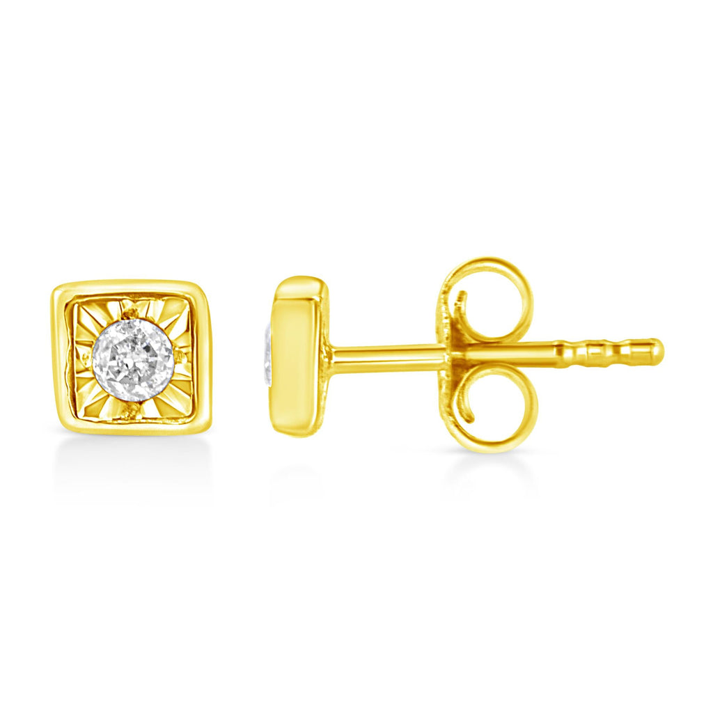 Aretes de plata de ley 925 bañados en oro amarillo de 10 quilates con diamantes engastados milagros de 1/10 quilates (formas a elegir) - Friggin Jewelry