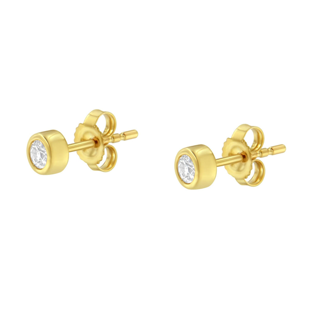 10K Gold 0.15 Cttw Round Brilliant-Cut Near Colorless Diamond Bezel-Set Stud Earrings (H-I Color, I1-I2 Clarity) - Friggin Jewelry