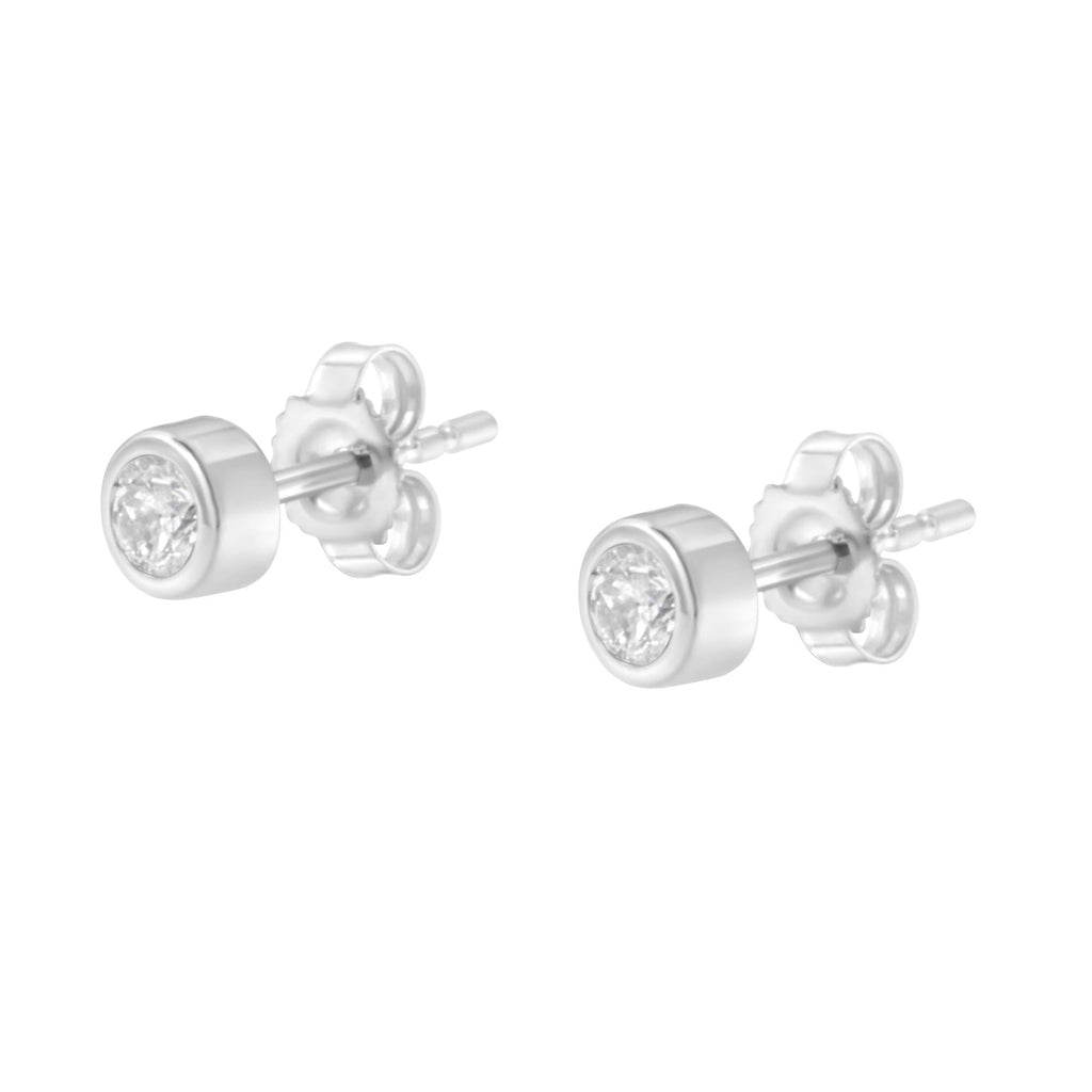 10K Gold 1/5 Cttw Round Brilliant-Cut Near Colorless Diamond Bezel-Set Stud Earrings (H-I Color, I1-I2 Clarity) - Friggin Jewelry