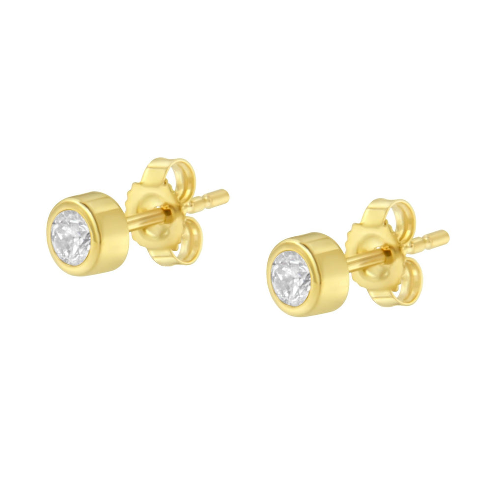 10K Gold 1/5 Cttw Round Brilliant-Cut Near Colorless Diamond Bezel-Set Stud Earrings (H-I Color, I1-I2 Clarity) - Friggin Jewelry