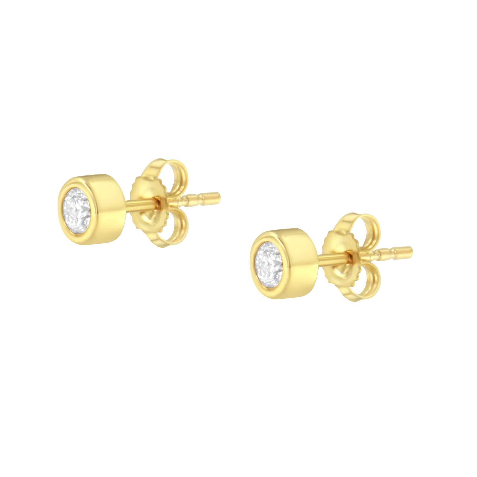 10K Gold 1/4 Cttw Round Brilliant-Cut Near Colorless Diamond Bezel-Set Stud Earrings (H-I Color, I1-I2 Clarity) - Friggin Jewelry