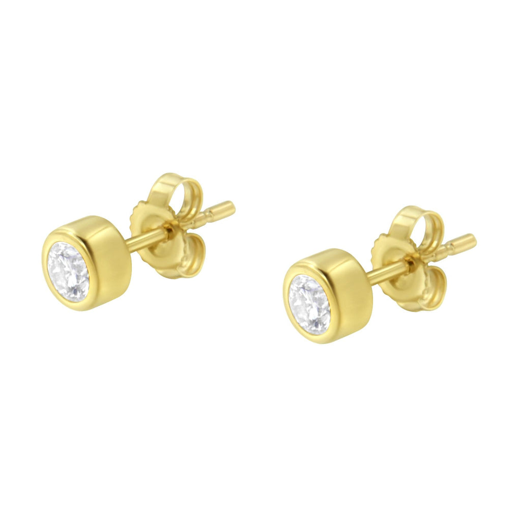 10K Gold 0.30 Cttw Round Brilliant-Cut Near Colorless Diamond Bezel-Set Stud Earrings (H-I Color, I1-I2 Clarity) - Friggin Jewelry