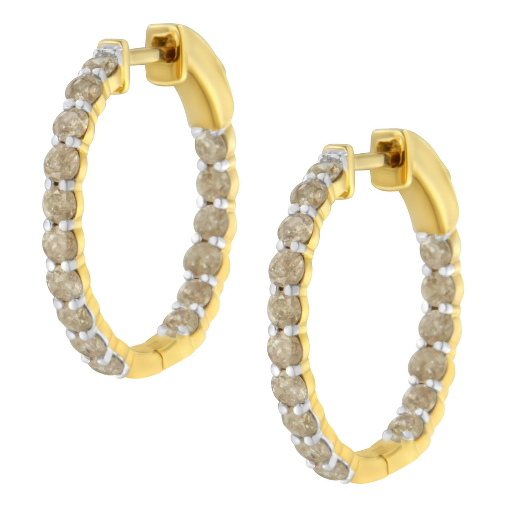 Orecchini a cerchio in argento sterling placcato oro giallo 10K con diamanti (2 carati, colore KL, purezza I2-I3) - Friggin Jewelry