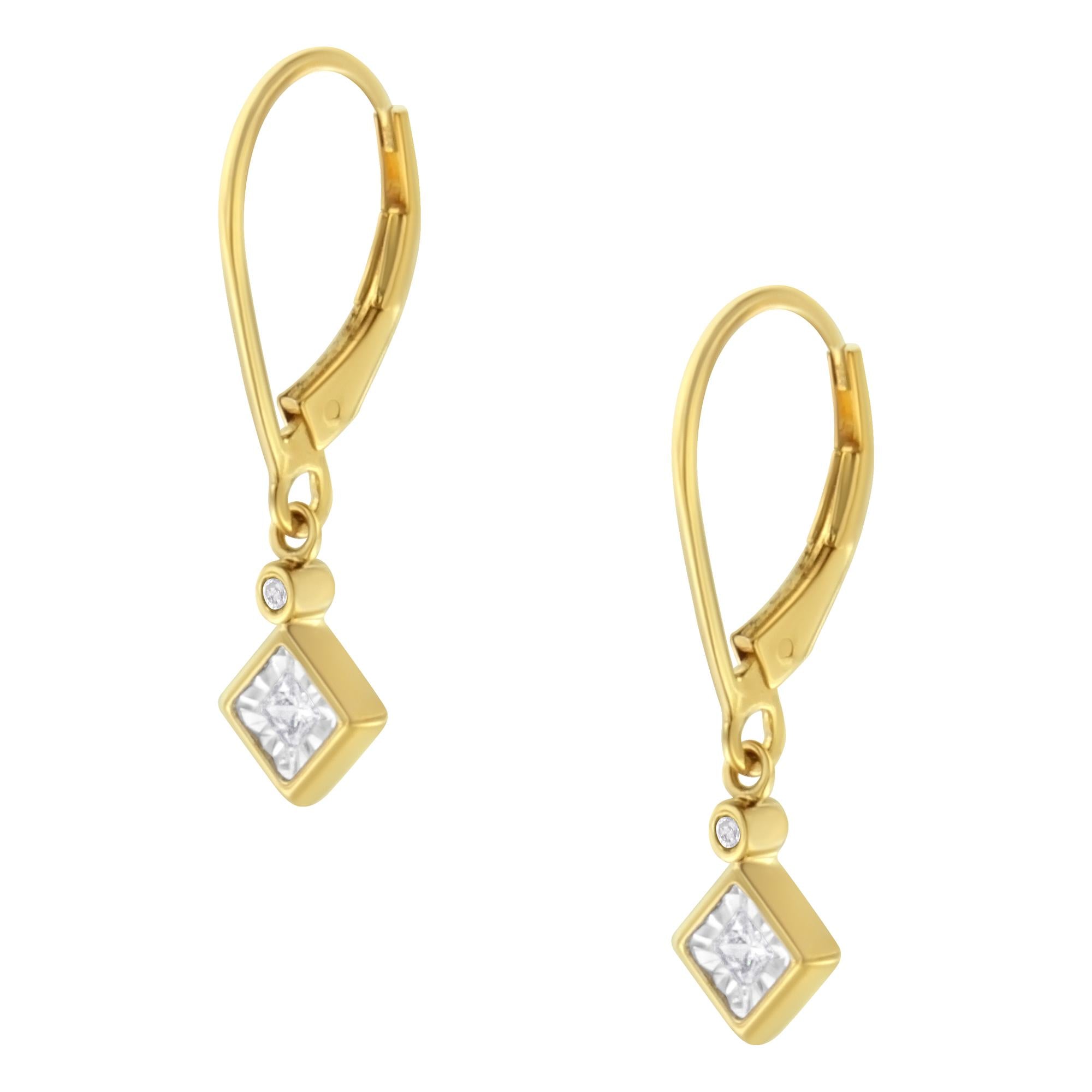 2 Micron 14K Yellow Gold Plating Diamond Dangle Earrings ( 1/3 cttw, J-K Color, I1-I2 Clarity) - Friggin Jewelry