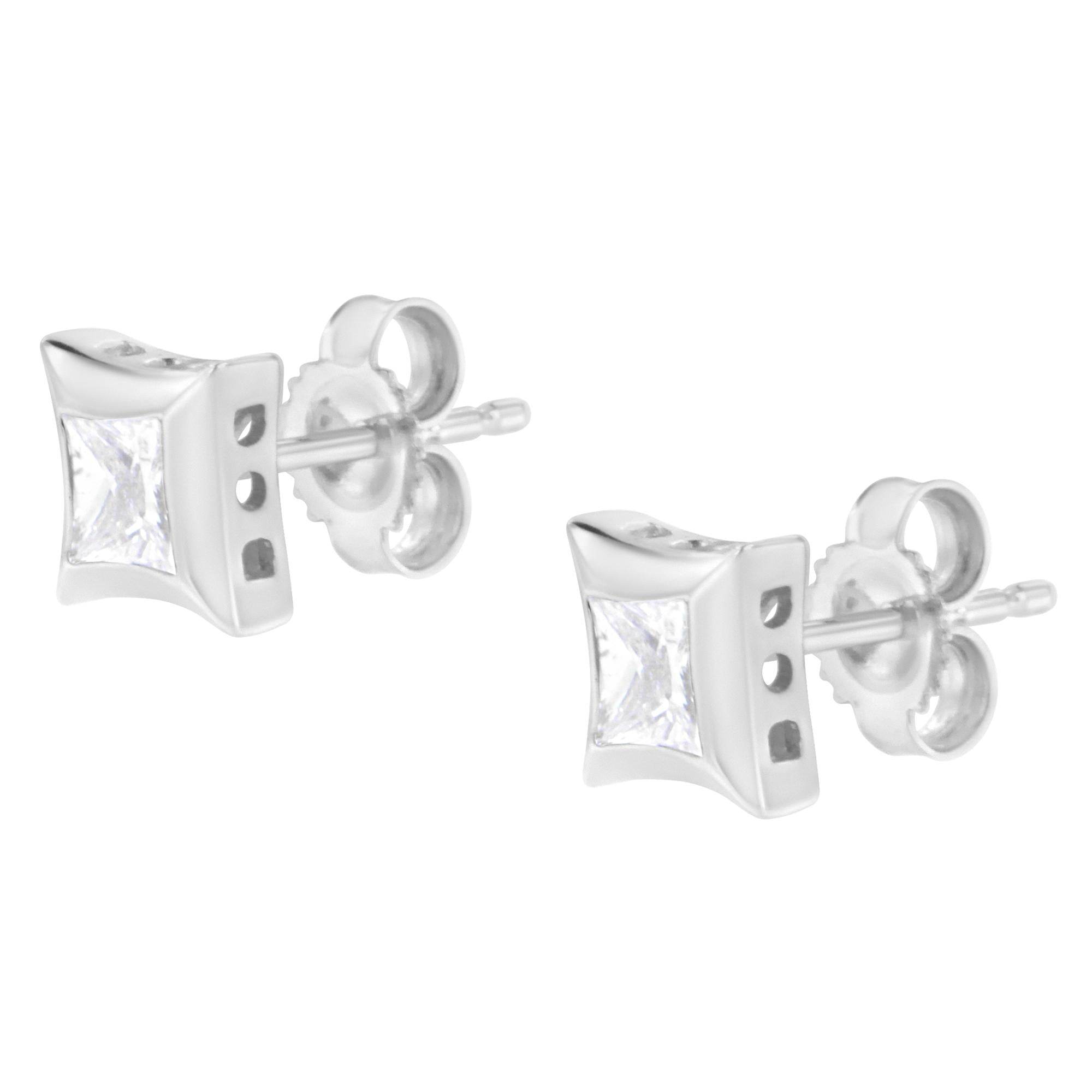 10K White Gold 1/2 Cttw Invisible Set Princess-Cut Diamond Stud Earrings (H-I Color, SI2-I1 Clarity) - Friggin Jewelry