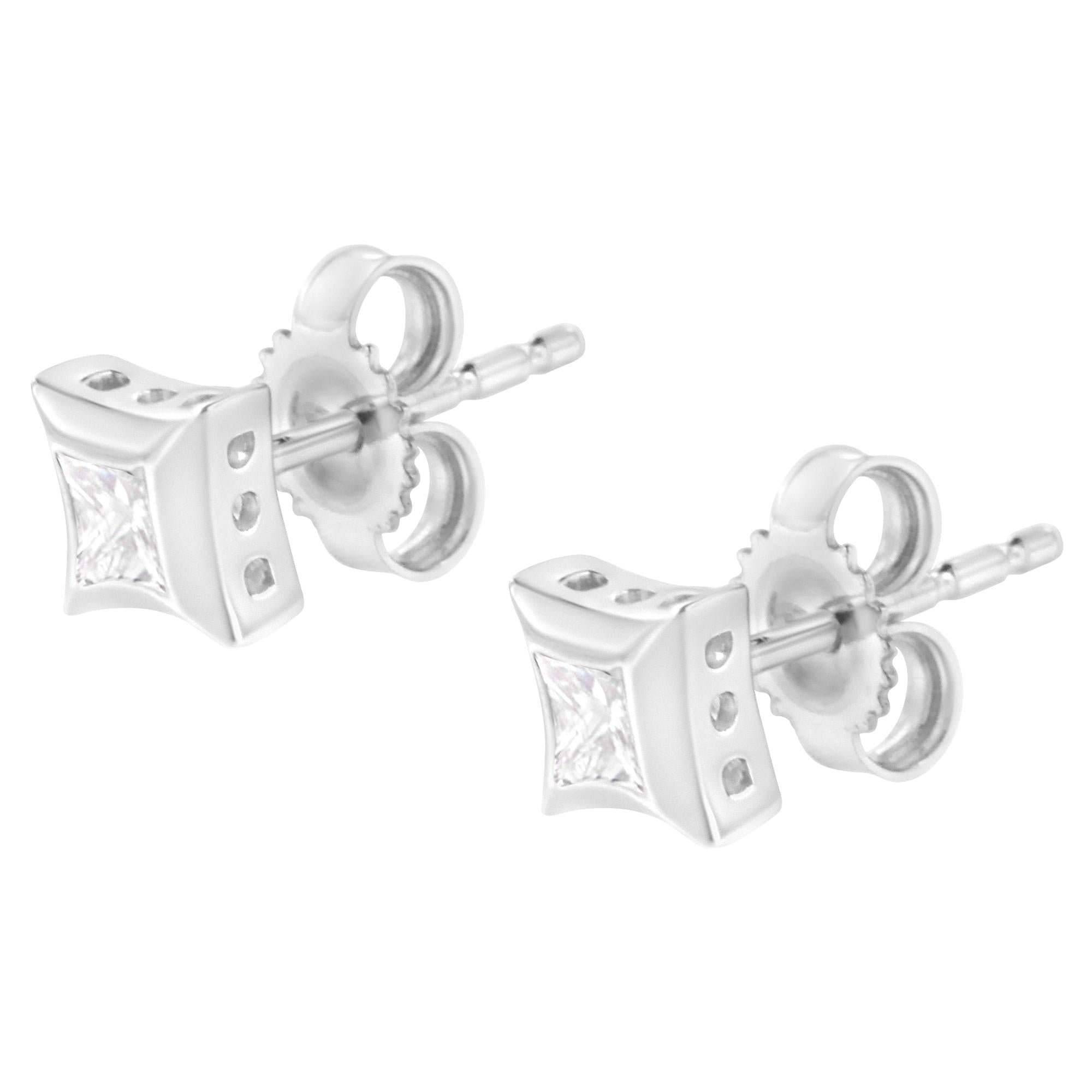 Aretes de oro blanco de 10 quilates con diamantes de talla princesa de 1/3 quilates (color HI, claridad SI2-I1) - Friggin Jewelry