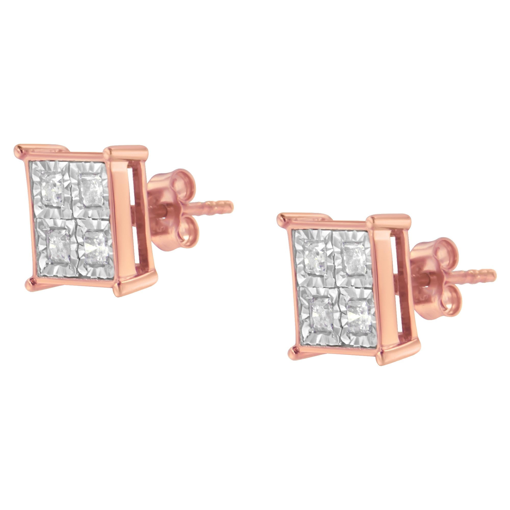 Rose Gold Plated Sterling Silver Diamond Composite Stud Earrings (3/4 cttw, J-K Color, I1-I2 Clarity) - Friggin Jewelry